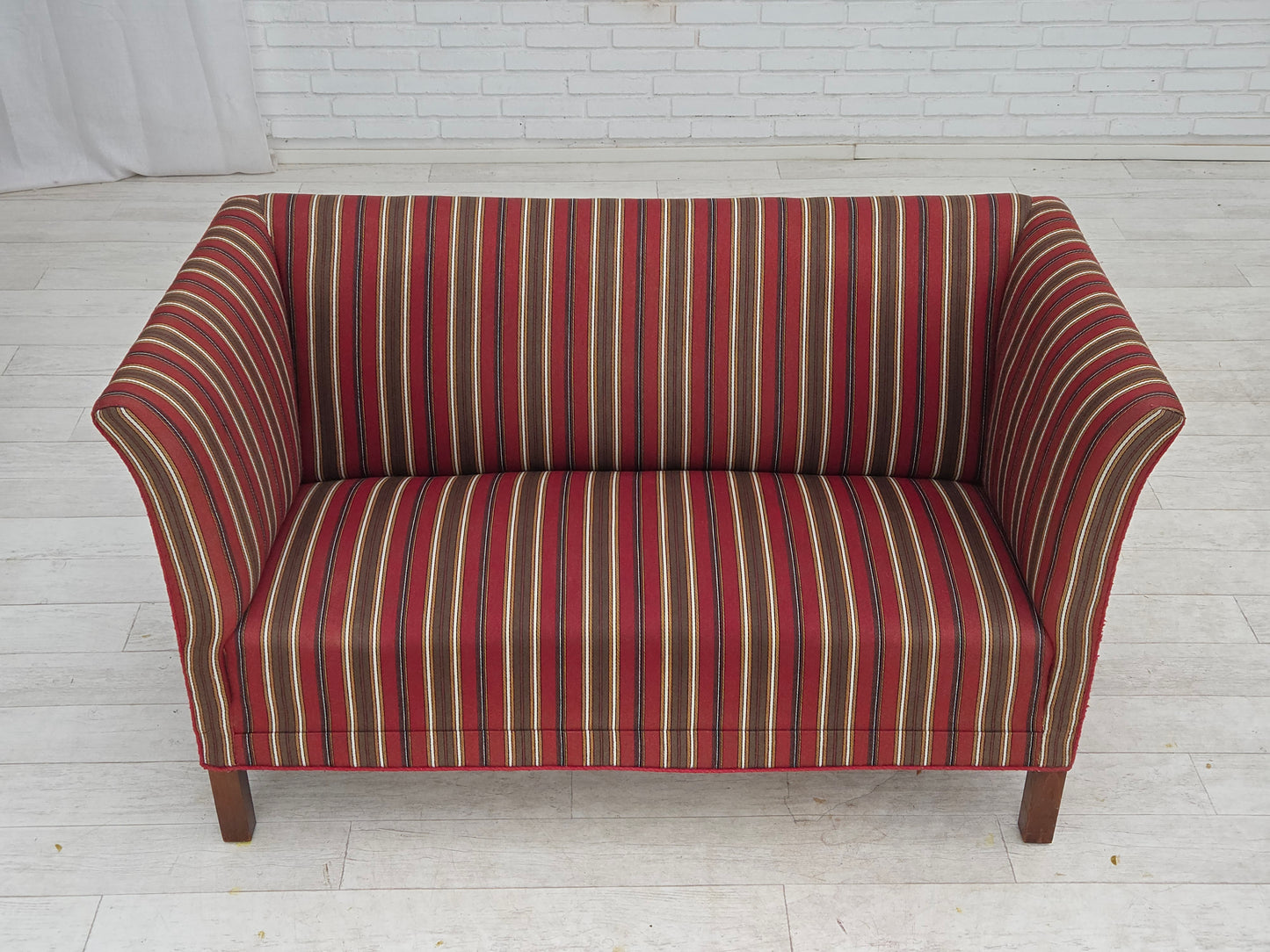 1960s, Danish 2-seater sofa, striped red/multicolor furniture wool.