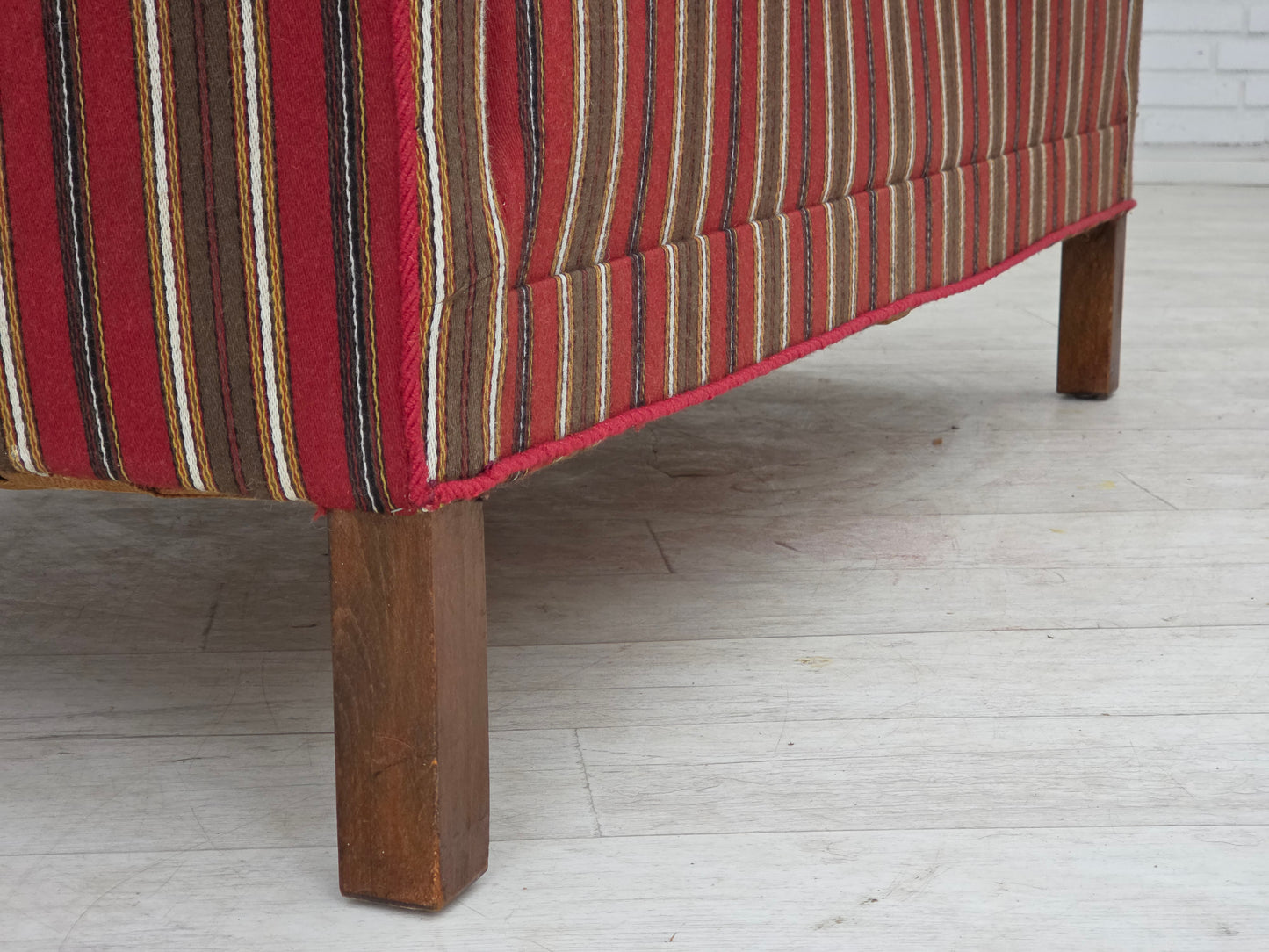 1960s, Danish 2-seater sofa, striped red/multicolor furniture wool.