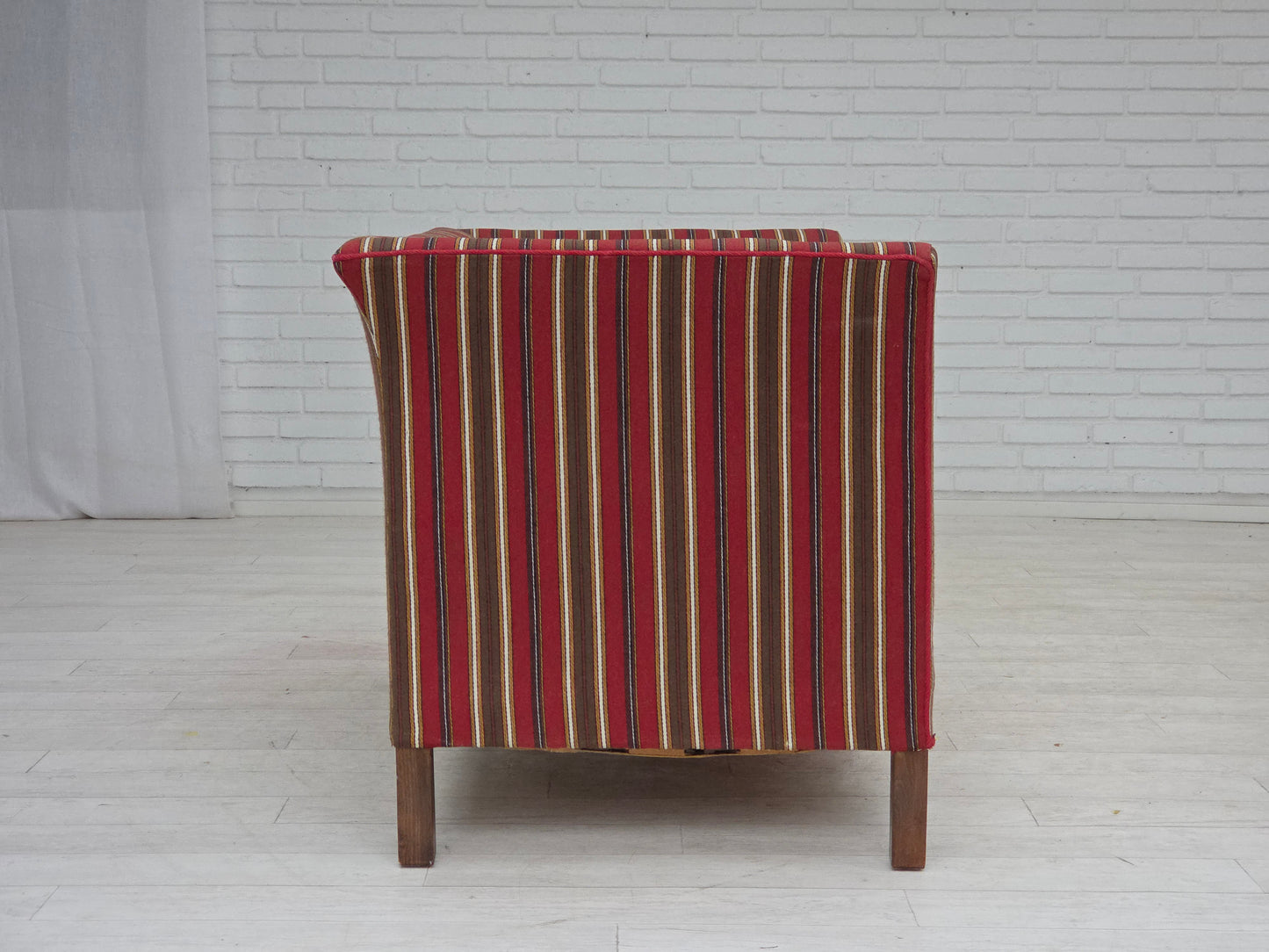 1960s, Danish 2-seater sofa, striped red/multicolor furniture wool.