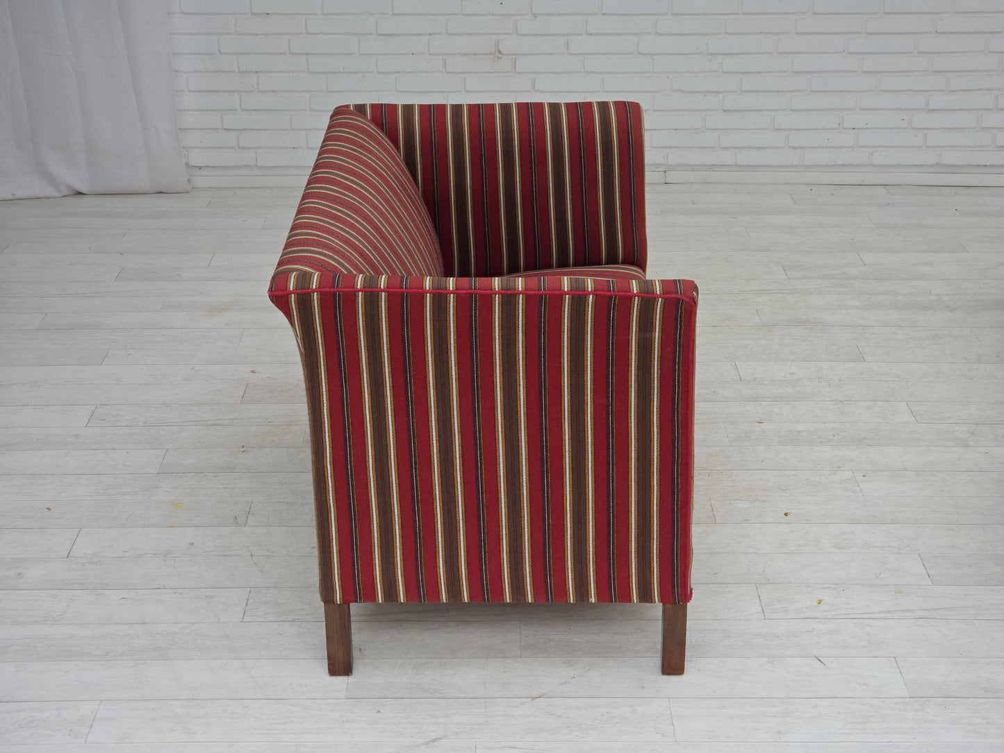 1960s, Danish 2-seater sofa, striped red/multicolor furniture wool.