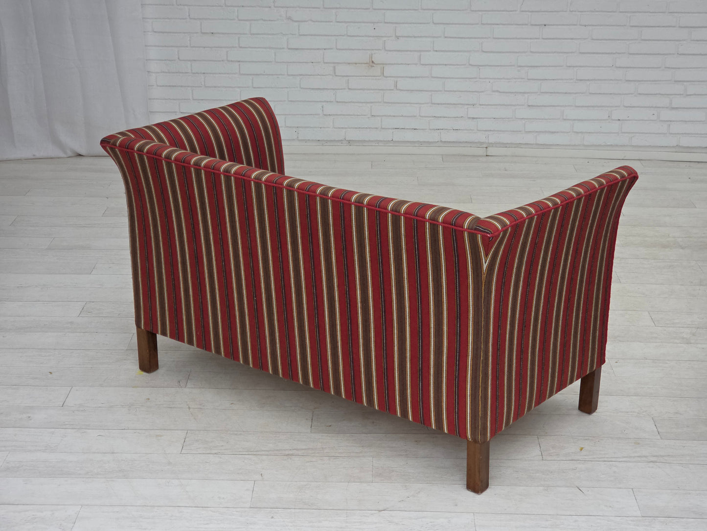 1960s, Danish 2-seater sofa, striped red/multicolor furniture wool.