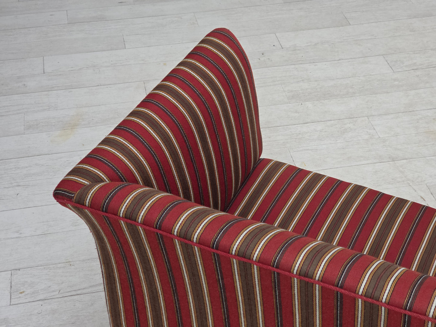 1960s, Danish 2-seater sofa, striped red/multicolor furniture wool.