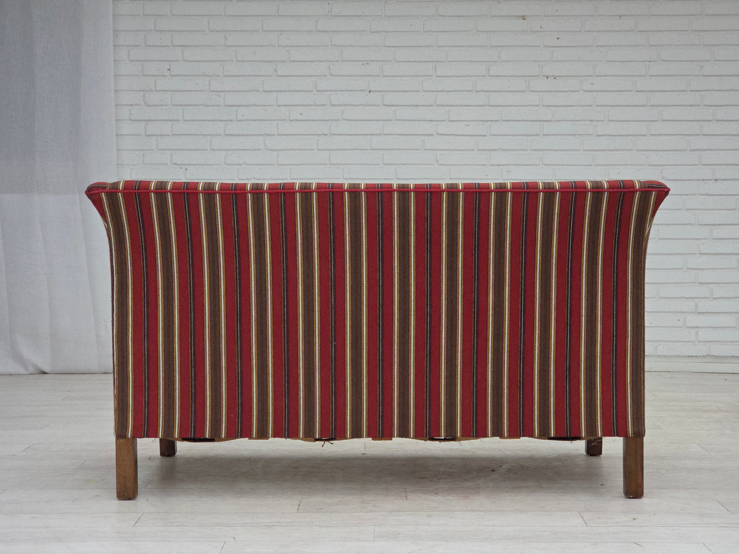1960s, Danish 2-seater sofa, striped red/multicolor furniture wool.