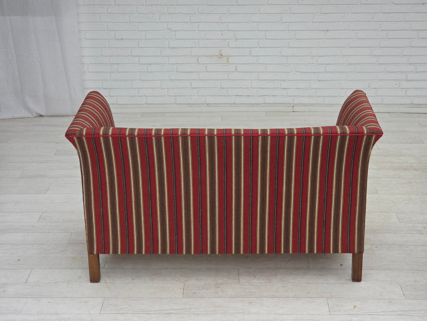 1960s, Danish 2-seater sofa, striped red/multicolor furniture wool.