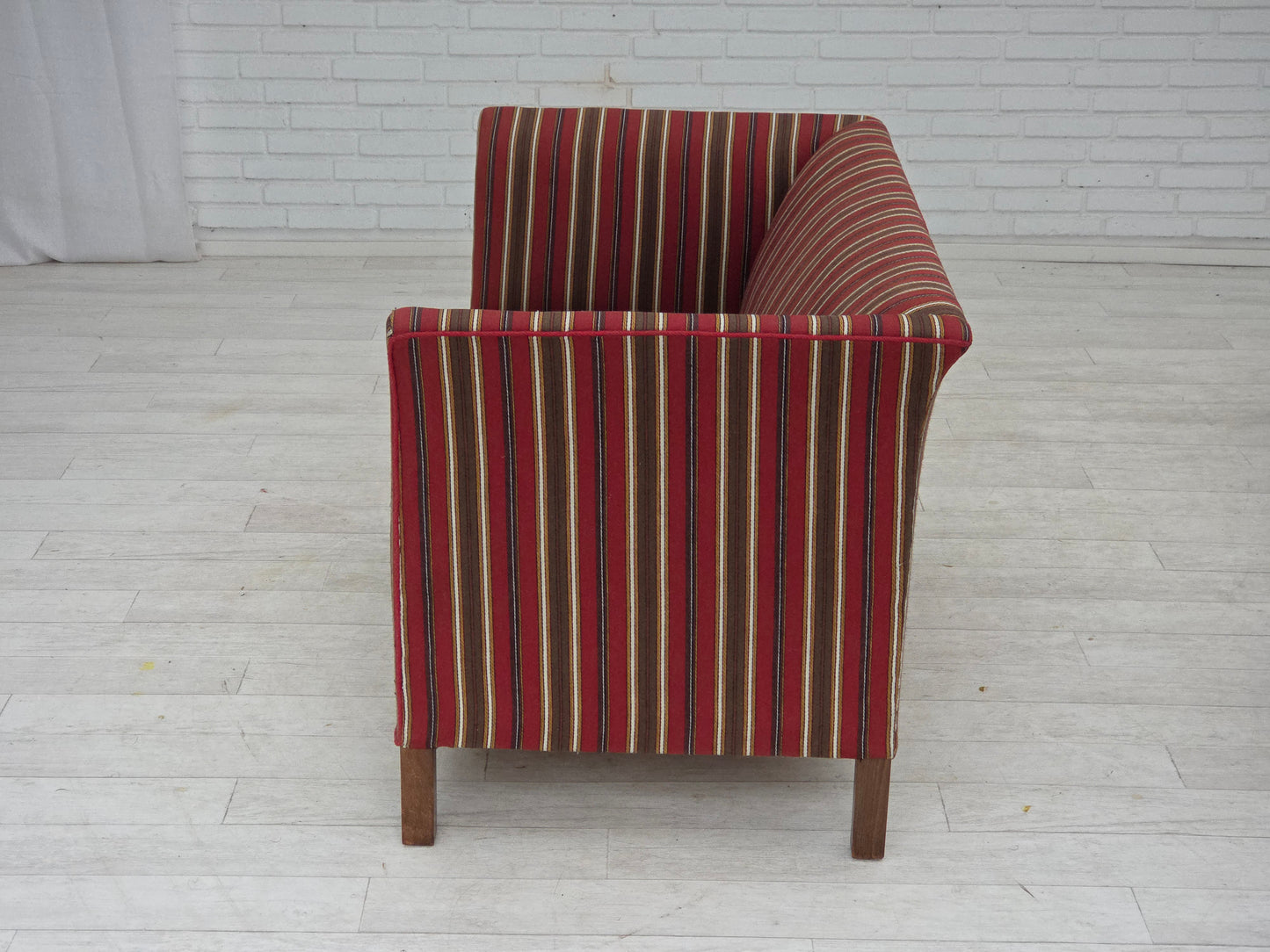 1960s, Danish 2-seater sofa, striped red/multicolor furniture wool.