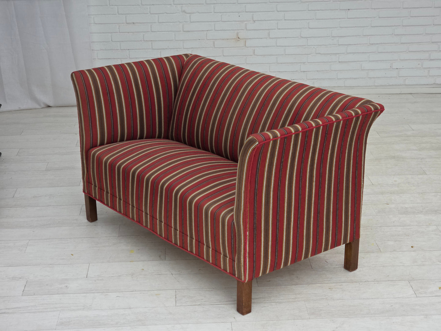 1960s, Danish 2-seater sofa, striped red/multicolor furniture wool.