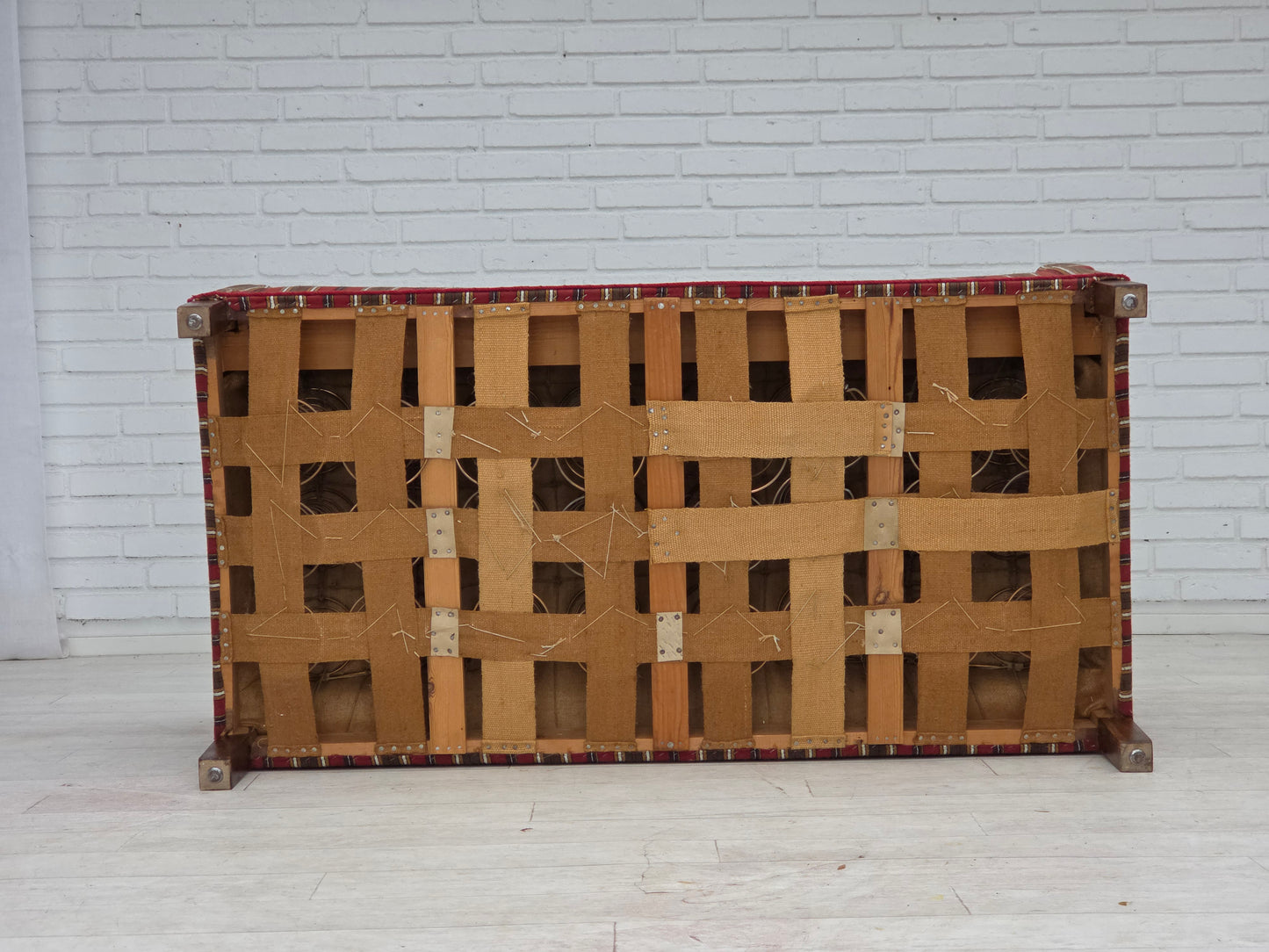 1960s, Danish 2-seater sofa, striped red/multicolor furniture wool.