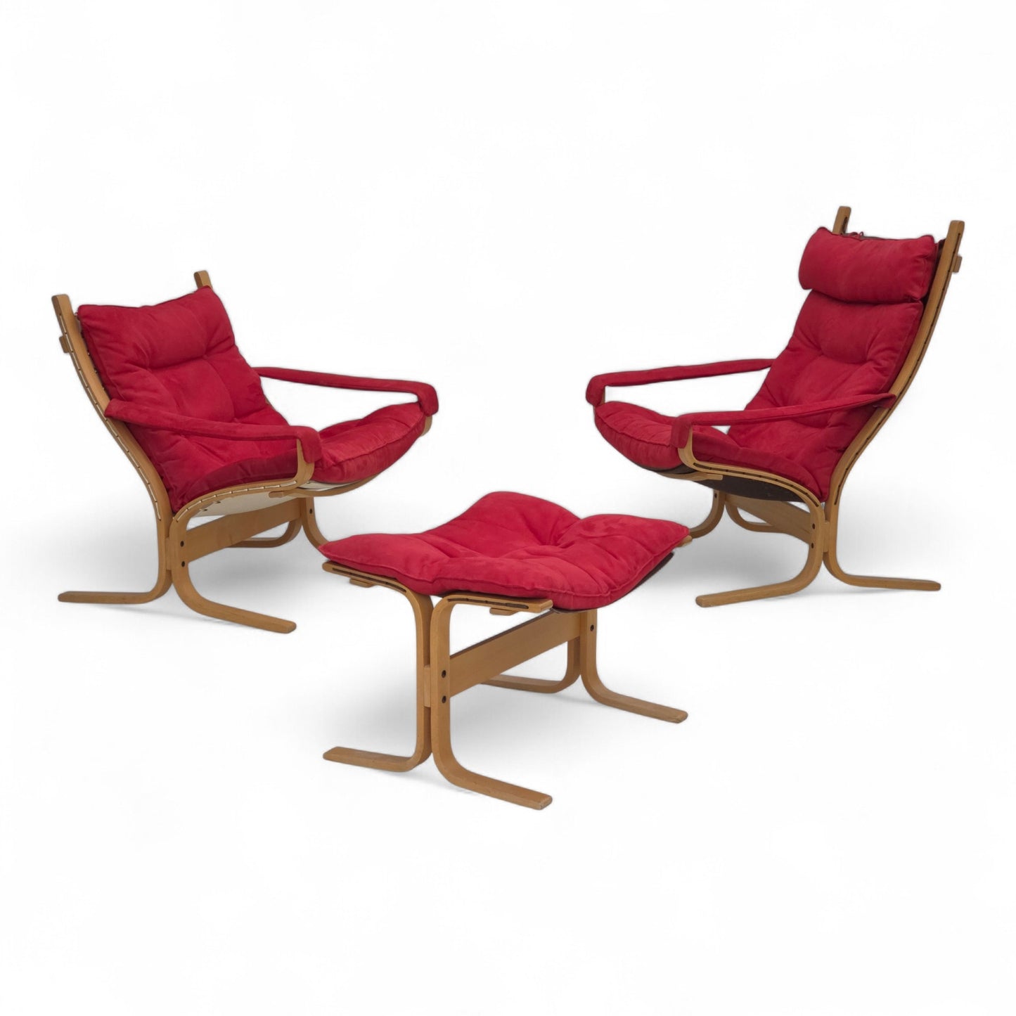 1970s, Norwegian design by Ingmar Relling, model "Siesta", set of 2 chairs with footstool.