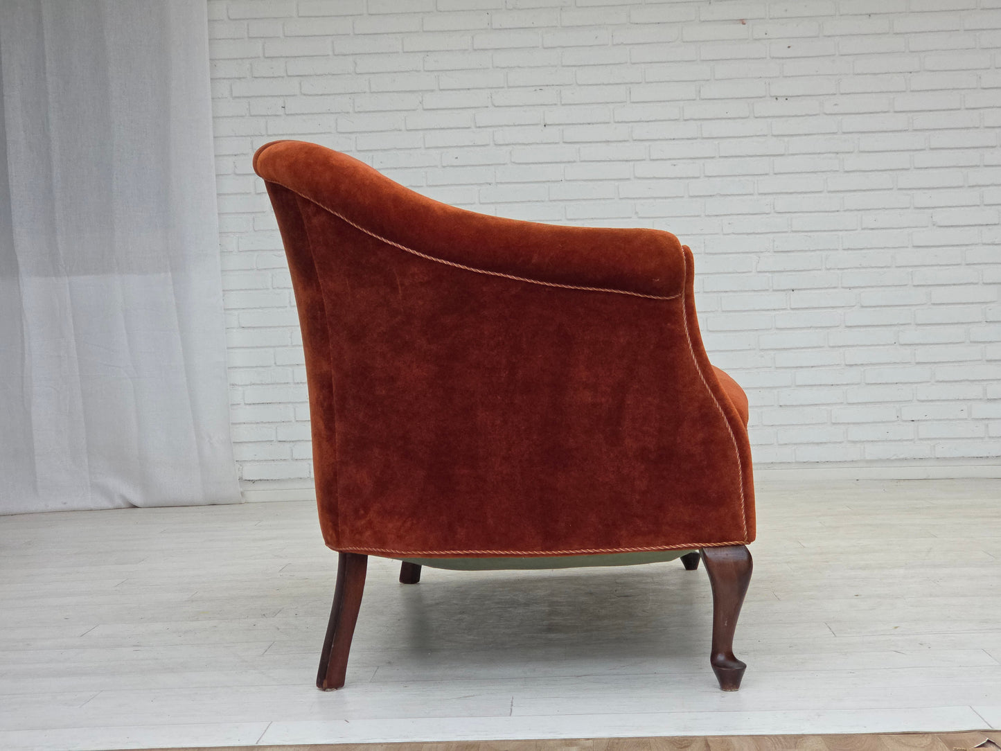 1950s, Danish 2-seater sofa, furniture velour, oak wood legs.