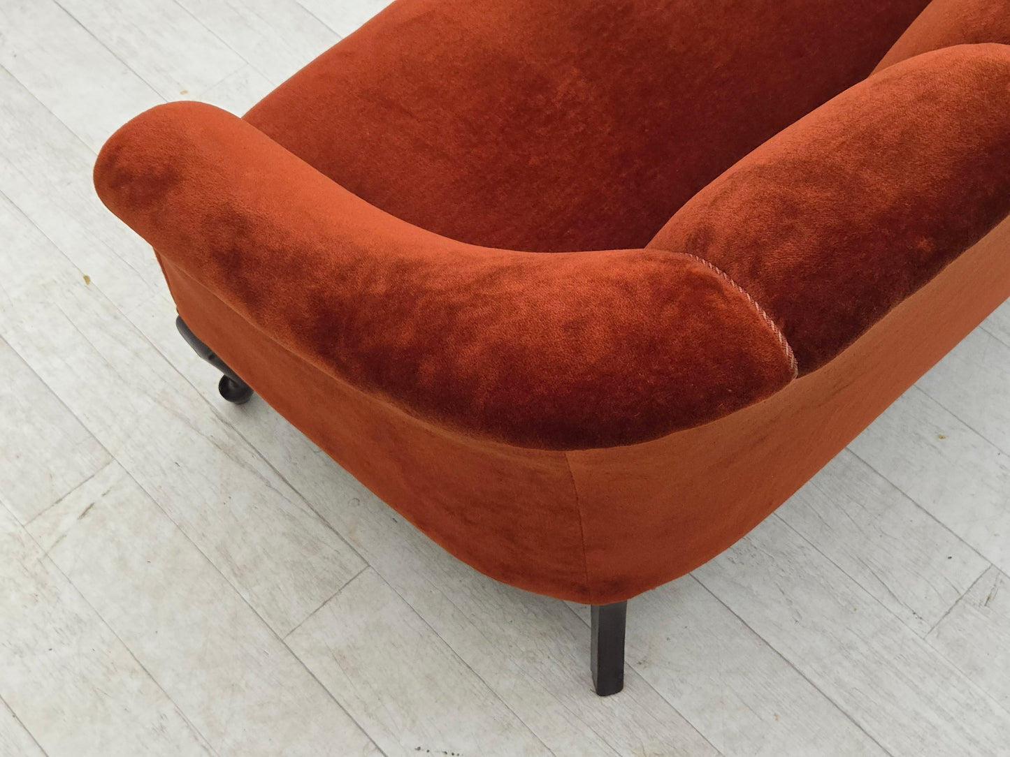 1950s, Danish 2-seater sofa, furniture velour, oak wood legs.
