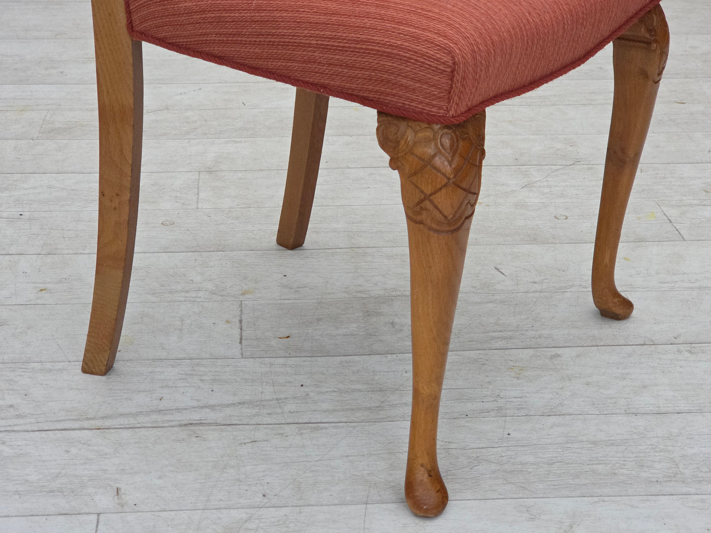 1950s, set of 6 Danish dining chairs, furniture wool, solid oak wood.