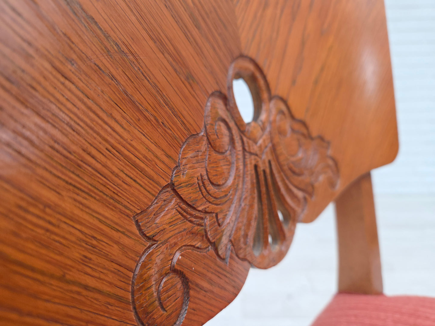 1950s, set of 6 Danish dining chairs, furniture wool, solid oak wood.