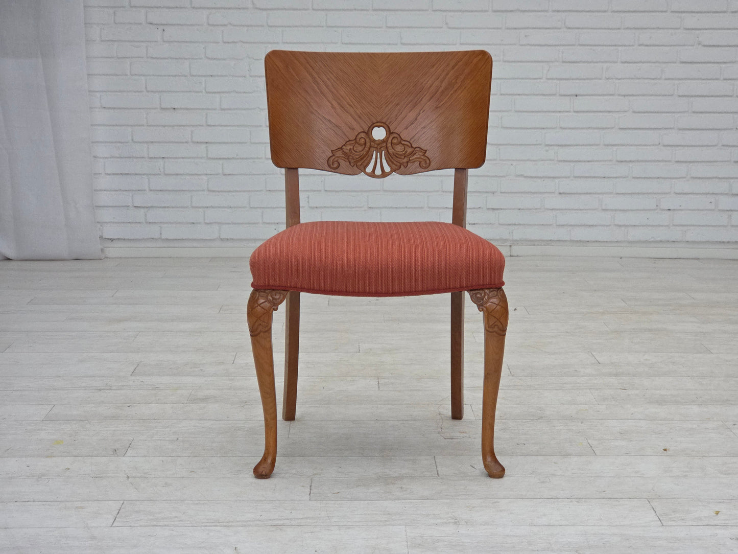 1950s, set of 6 Danish dining chairs, furniture wool, solid oak wood.