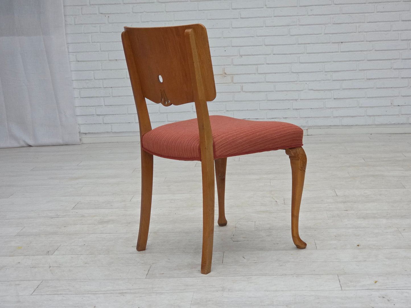 1950s, set of 6 Danish dining chairs, furniture wool, solid oak wood.