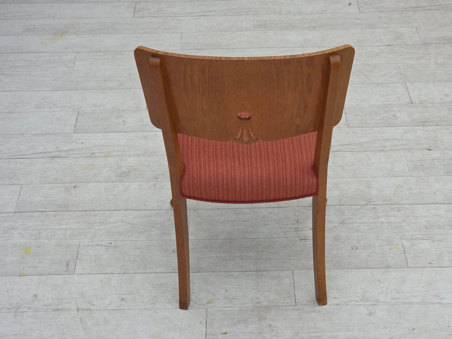 1950s, set of 6 Danish dining chairs, furniture wool, solid oak wood.
