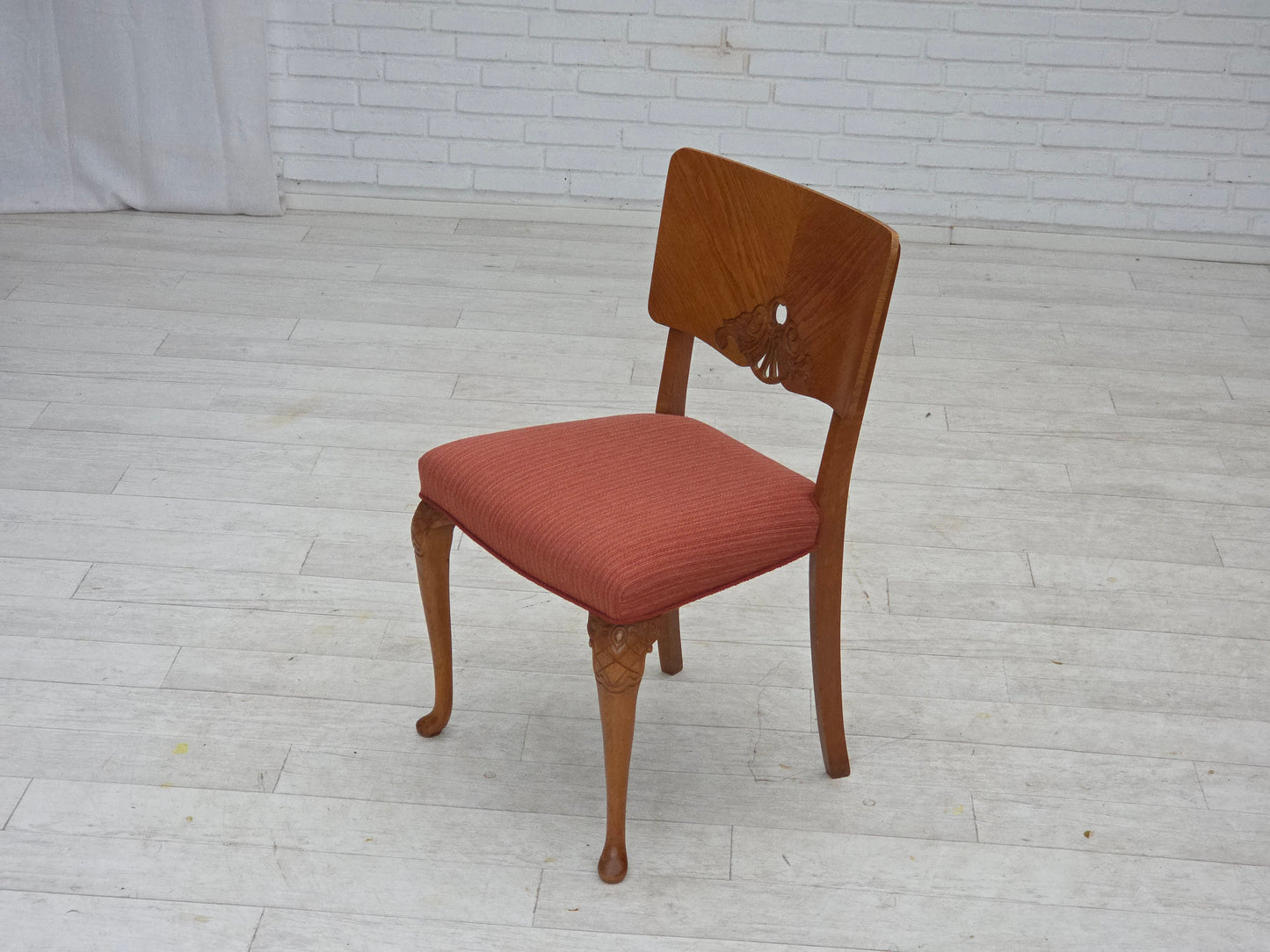 1950s, set of 6 Danish dining chairs, furniture wool, solid oak wood.
