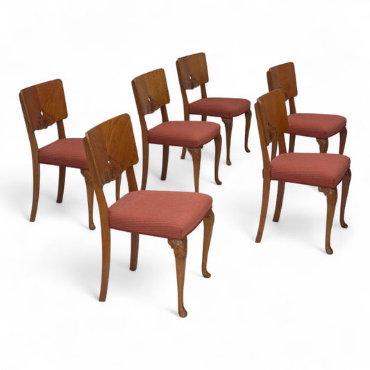 1950s, set of 6 Danish dining chairs, furniture wool, solid oak wood.