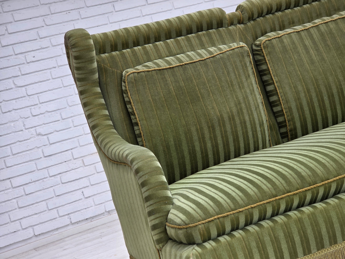 1950s, Danish 2-seater sofa, green furniture velour, beech wood.