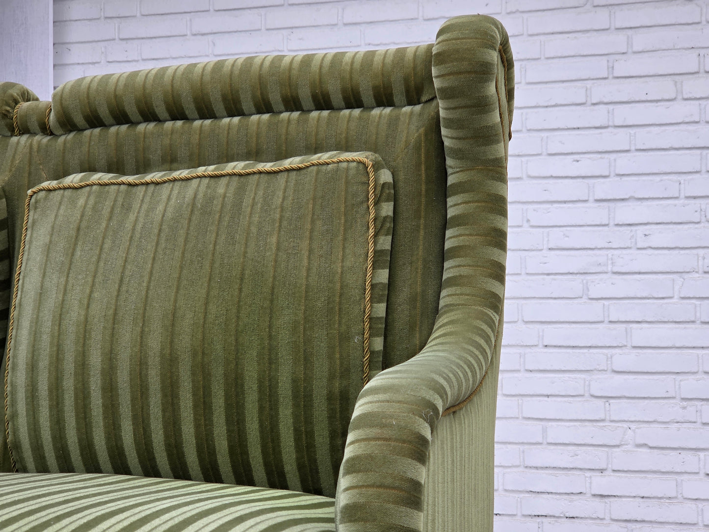 1950s, Danish 2-seater sofa, green furniture velour, beech wood.