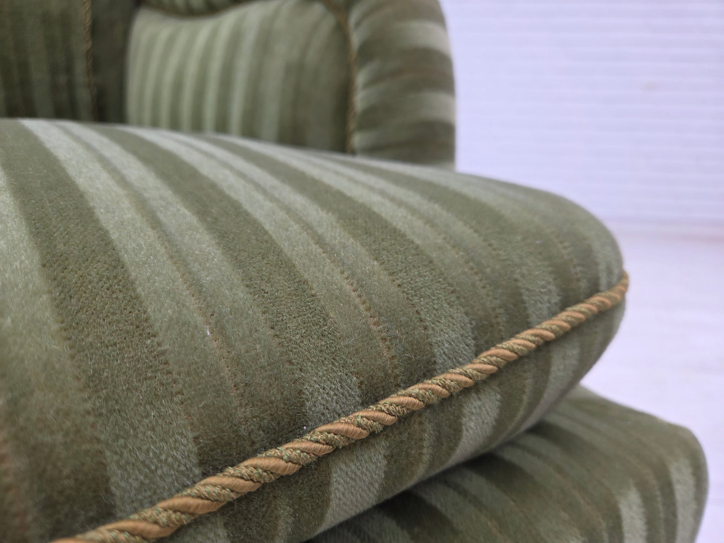 1950s, Danish 2-seater sofa, green furniture velour, beech wood.