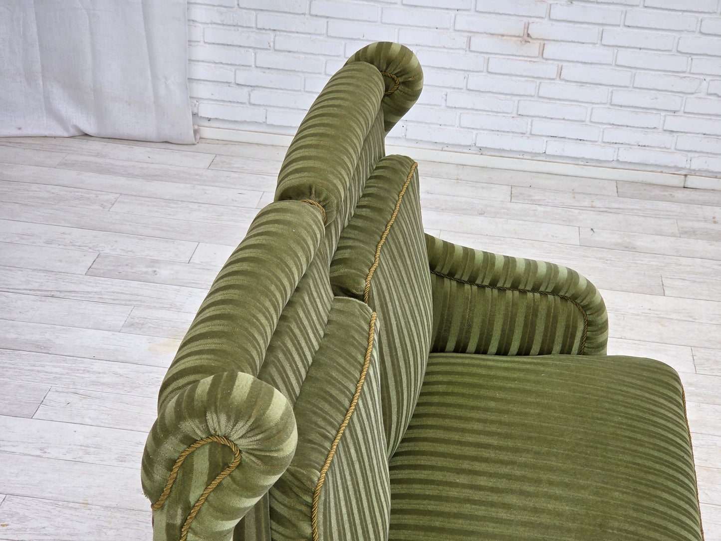 1950s, Danish 2-seater sofa, green furniture velour, beech wood.