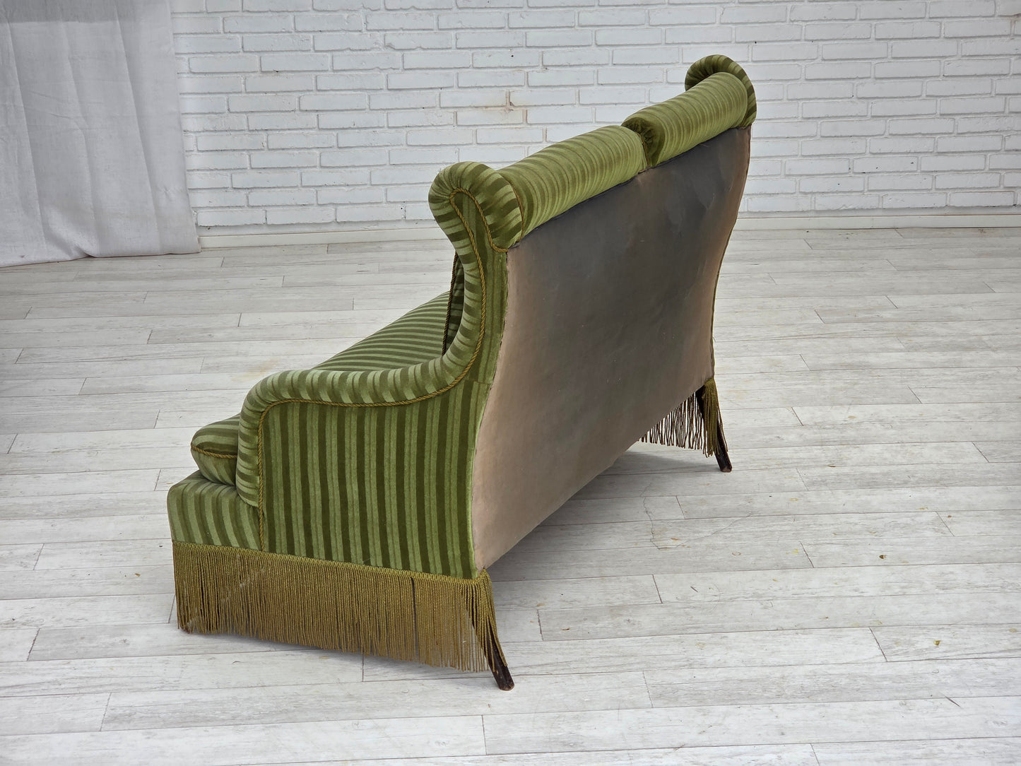 1950s, Danish 2-seater sofa, green furniture velour, beech wood.