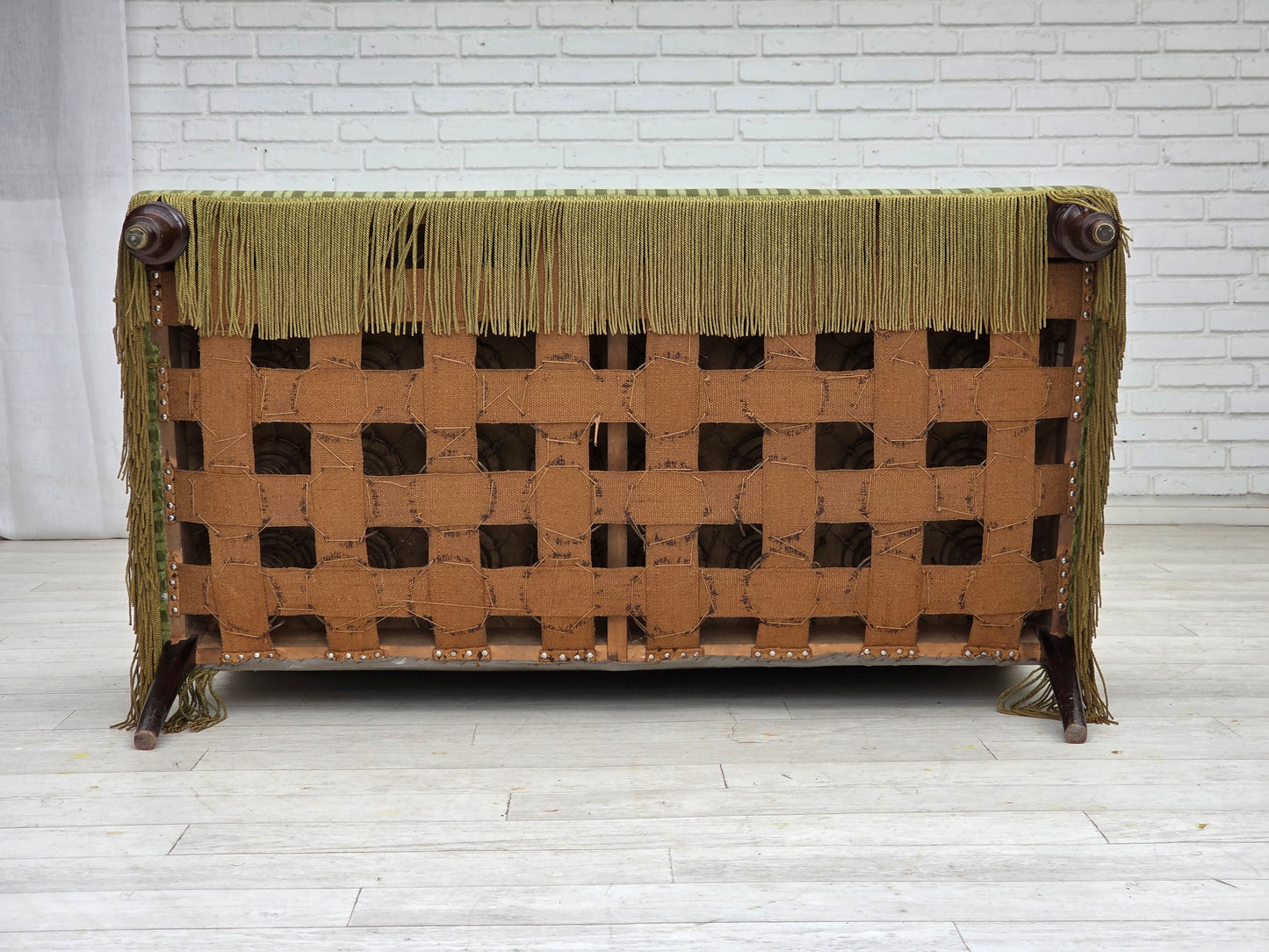 1950s, Danish 2-seater sofa, green furniture velour, beech wood.