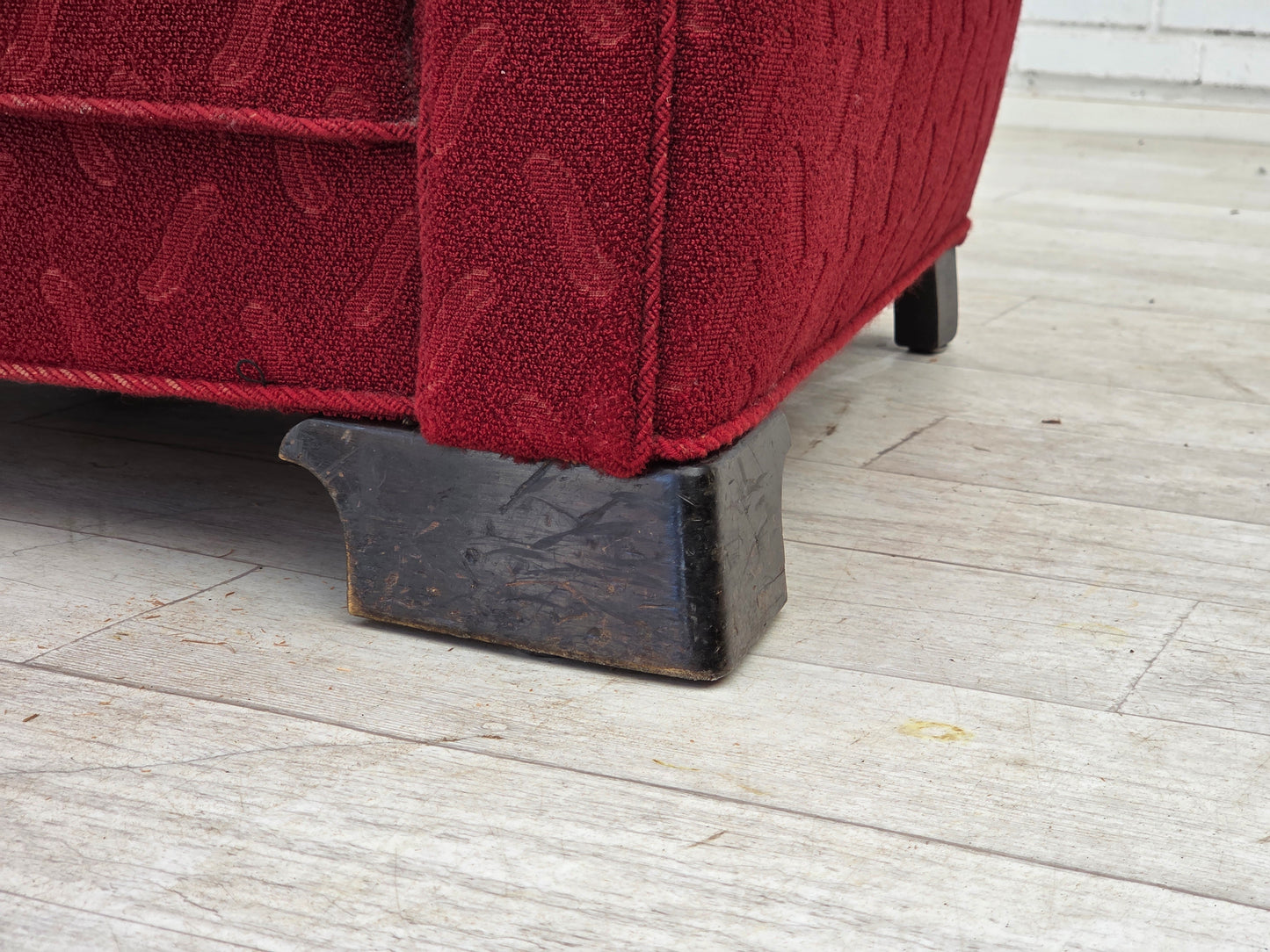 1950s, Danish relax armchair, red furniture wool, oak wood.