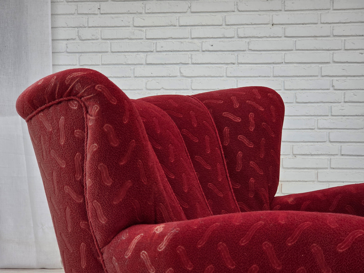 1950s, Danish relax armchair, red furniture wool, oak wood.