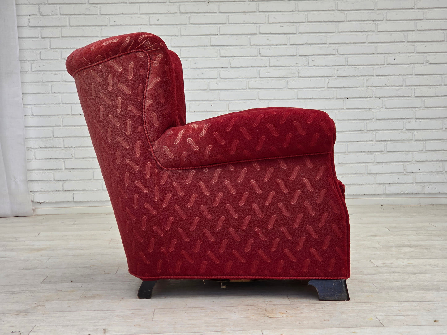1950s, Danish relax armchair, red furniture wool, oak wood.