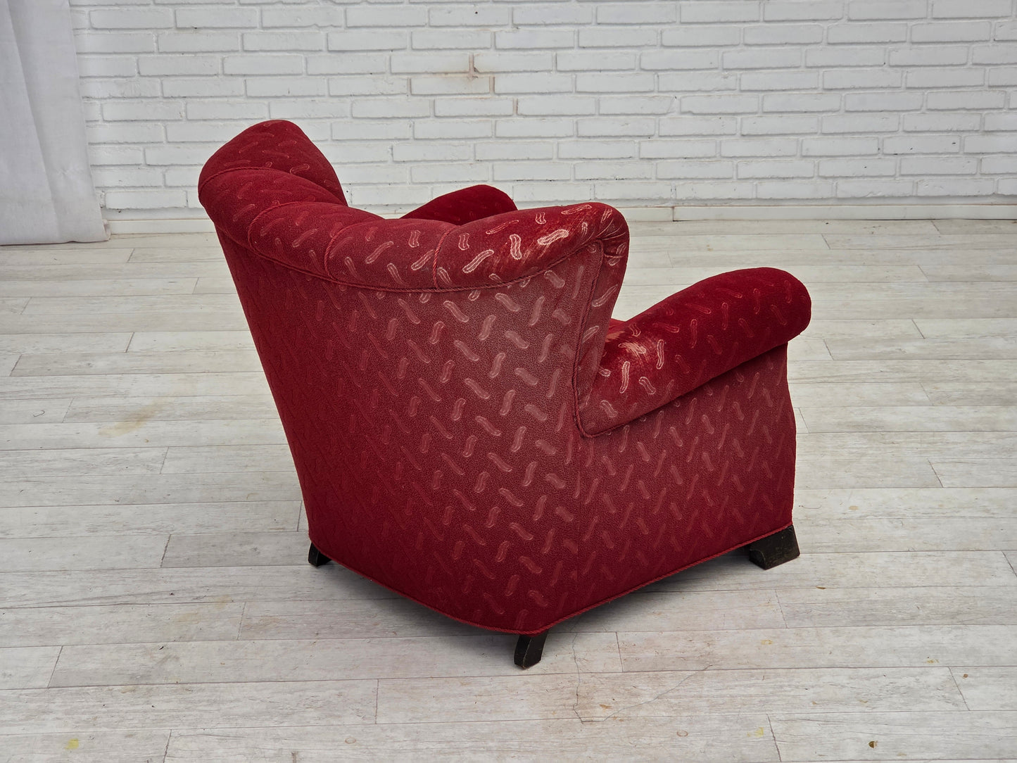 1950s, Danish relax armchair, red furniture wool, oak wood.