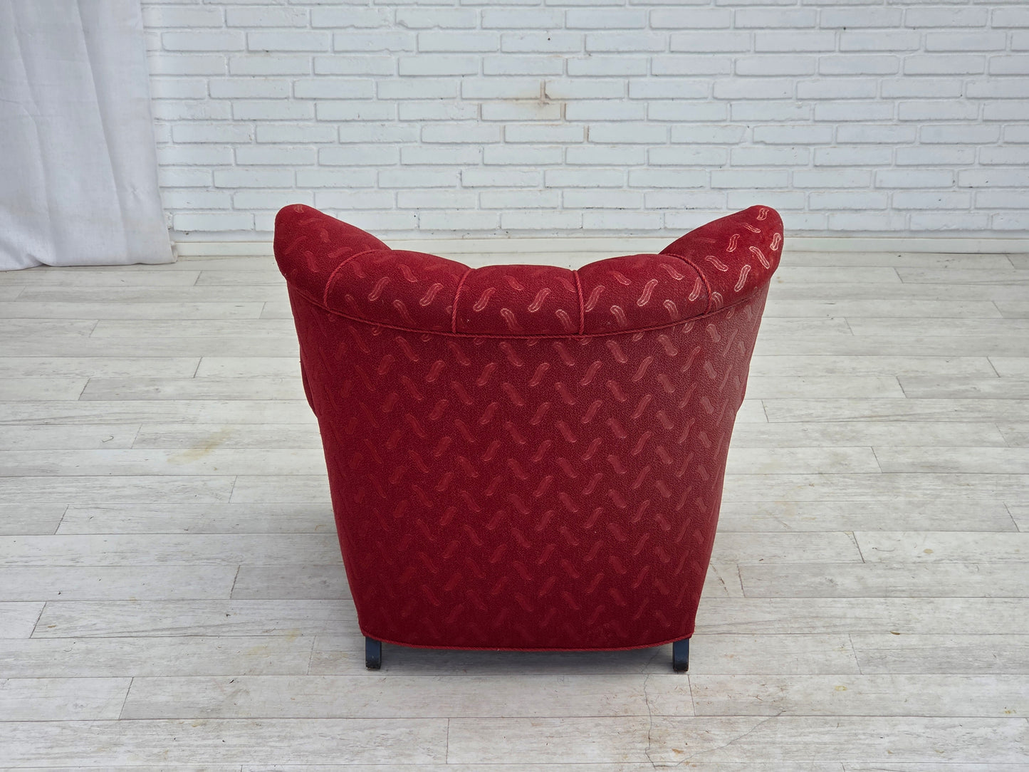 1950s, Danish relax armchair, red furniture wool, oak wood.