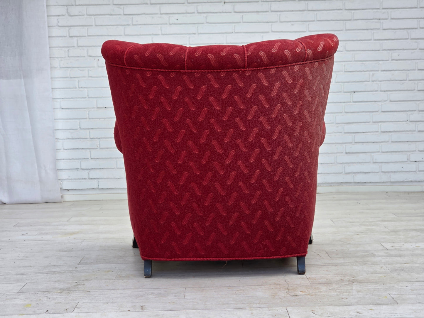 1950s, Danish relax armchair, red furniture wool, oak wood.