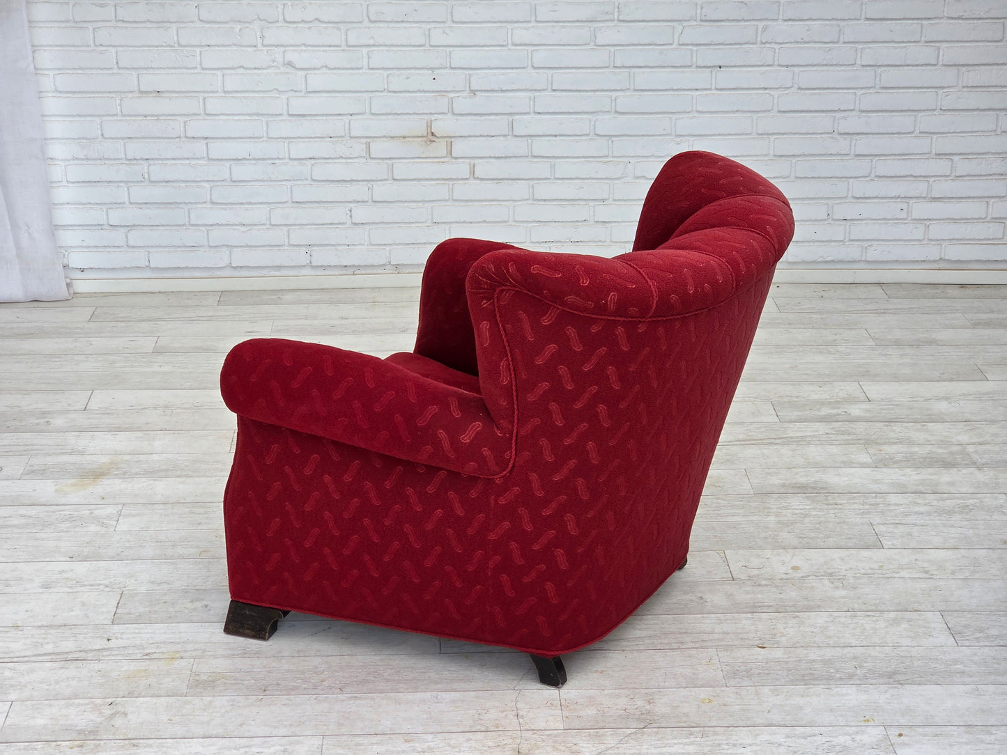1950s, Danish relax armchair, red furniture wool, oak wood.