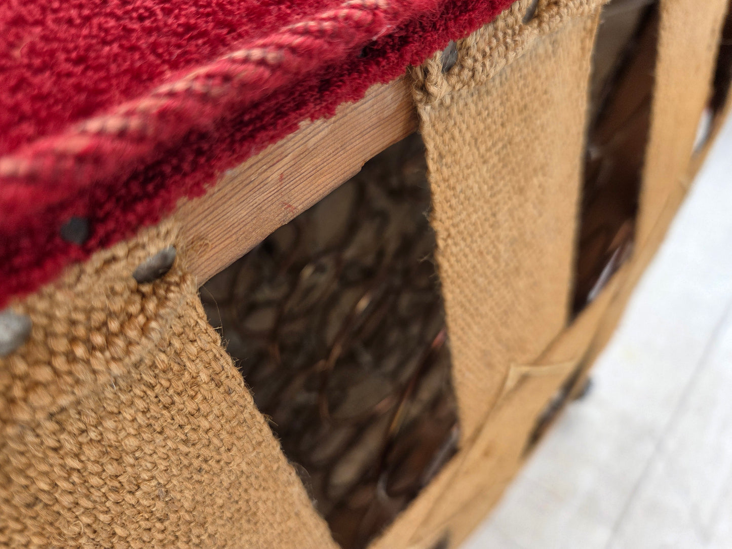 1950s, Danish relax armchair, red furniture wool, oak wood.