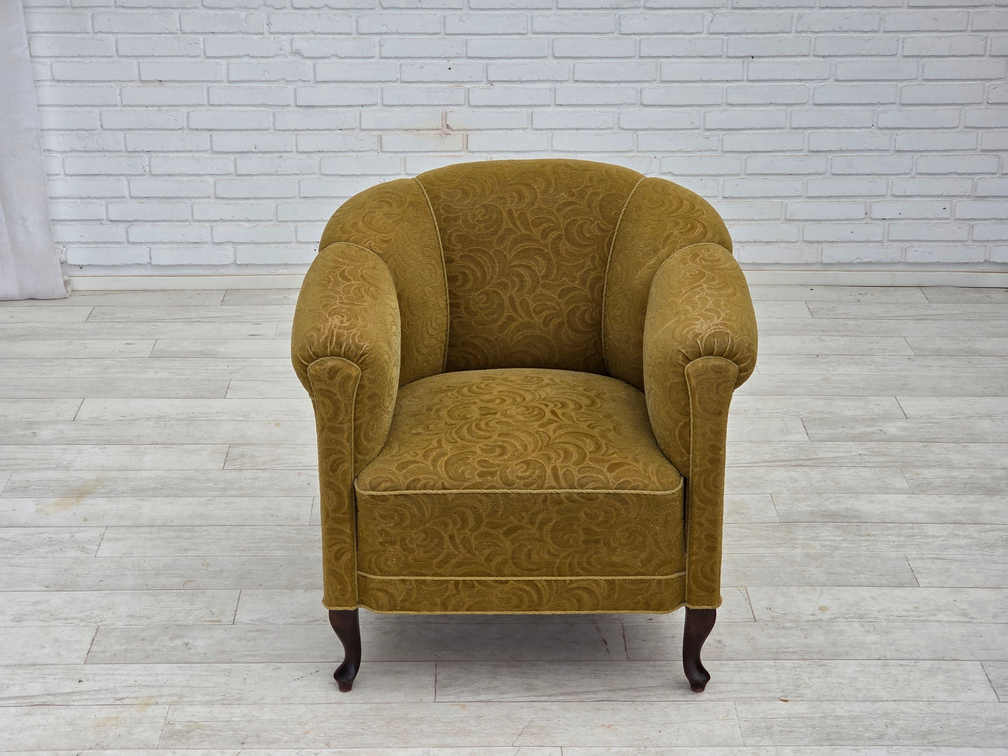 1950s, Danish relax armchair, light green furniture wool, oak wood.