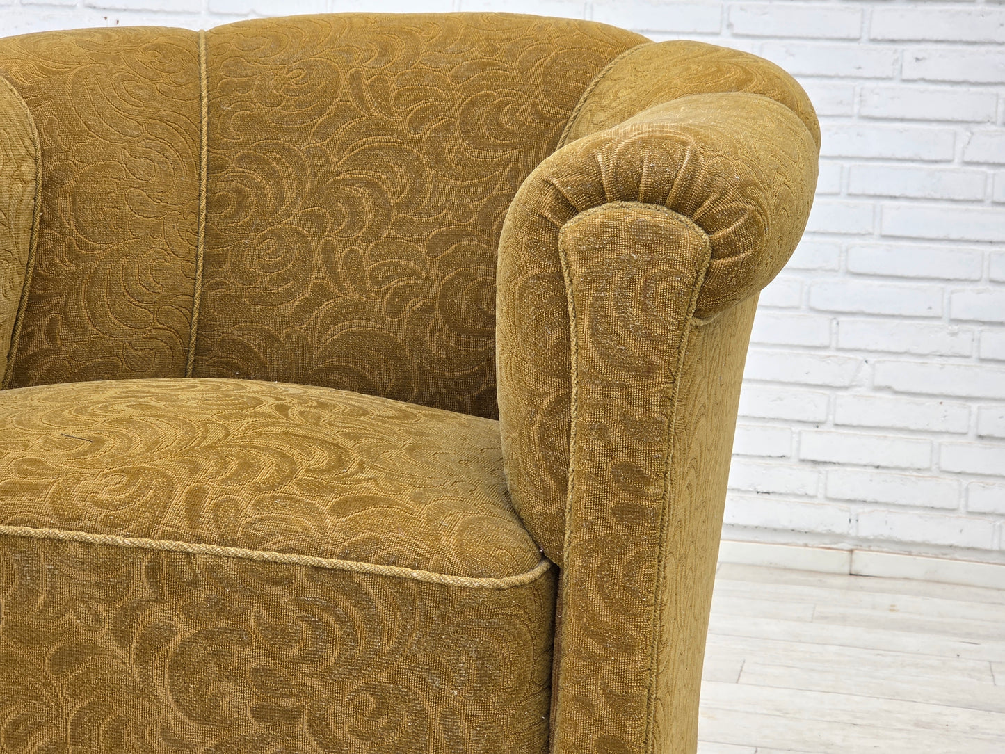 1950s, Danish relax armchair, light green furniture wool, oak wood.