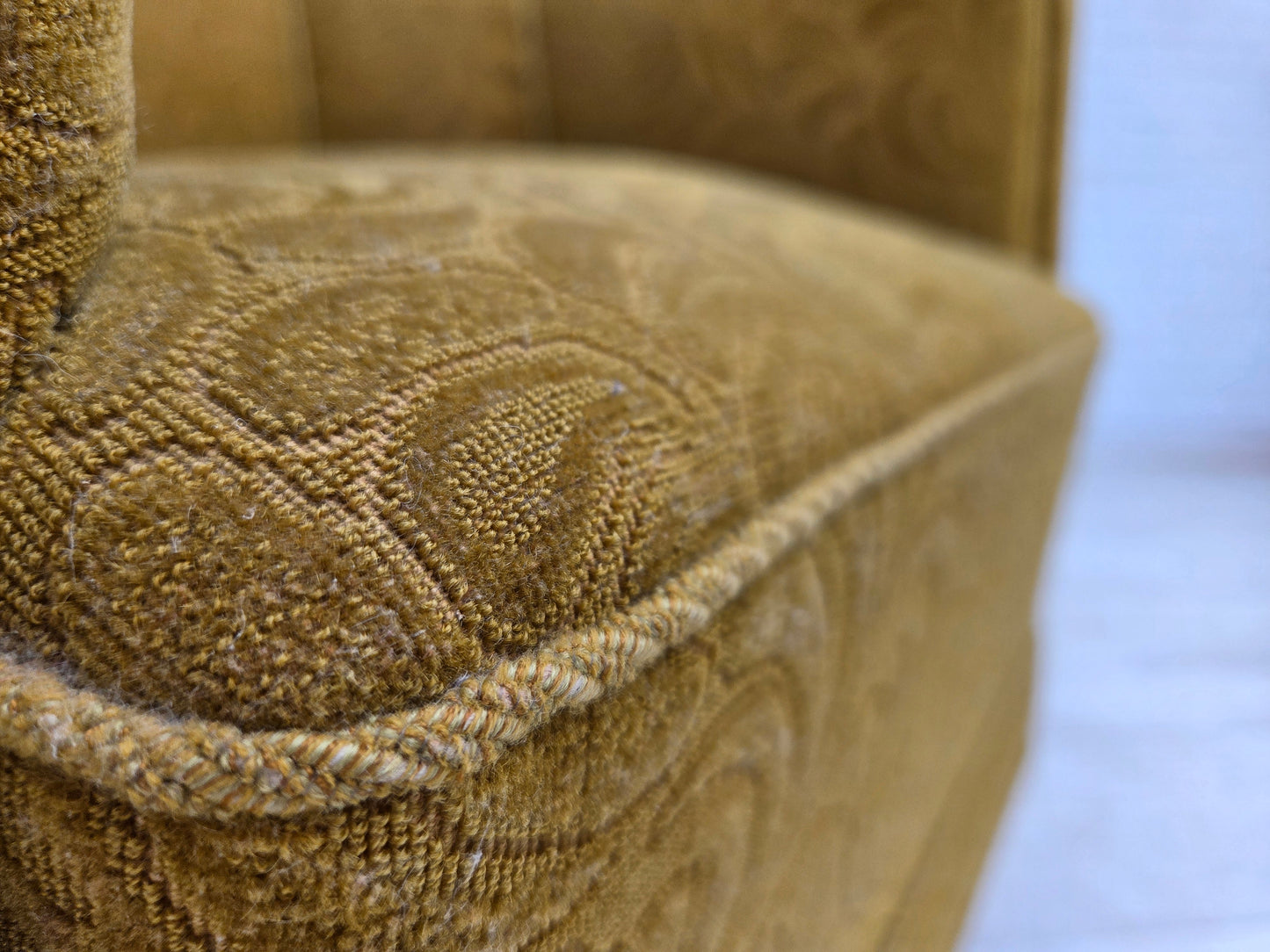 1950s, Danish relax armchair, light green furniture wool, oak wood.