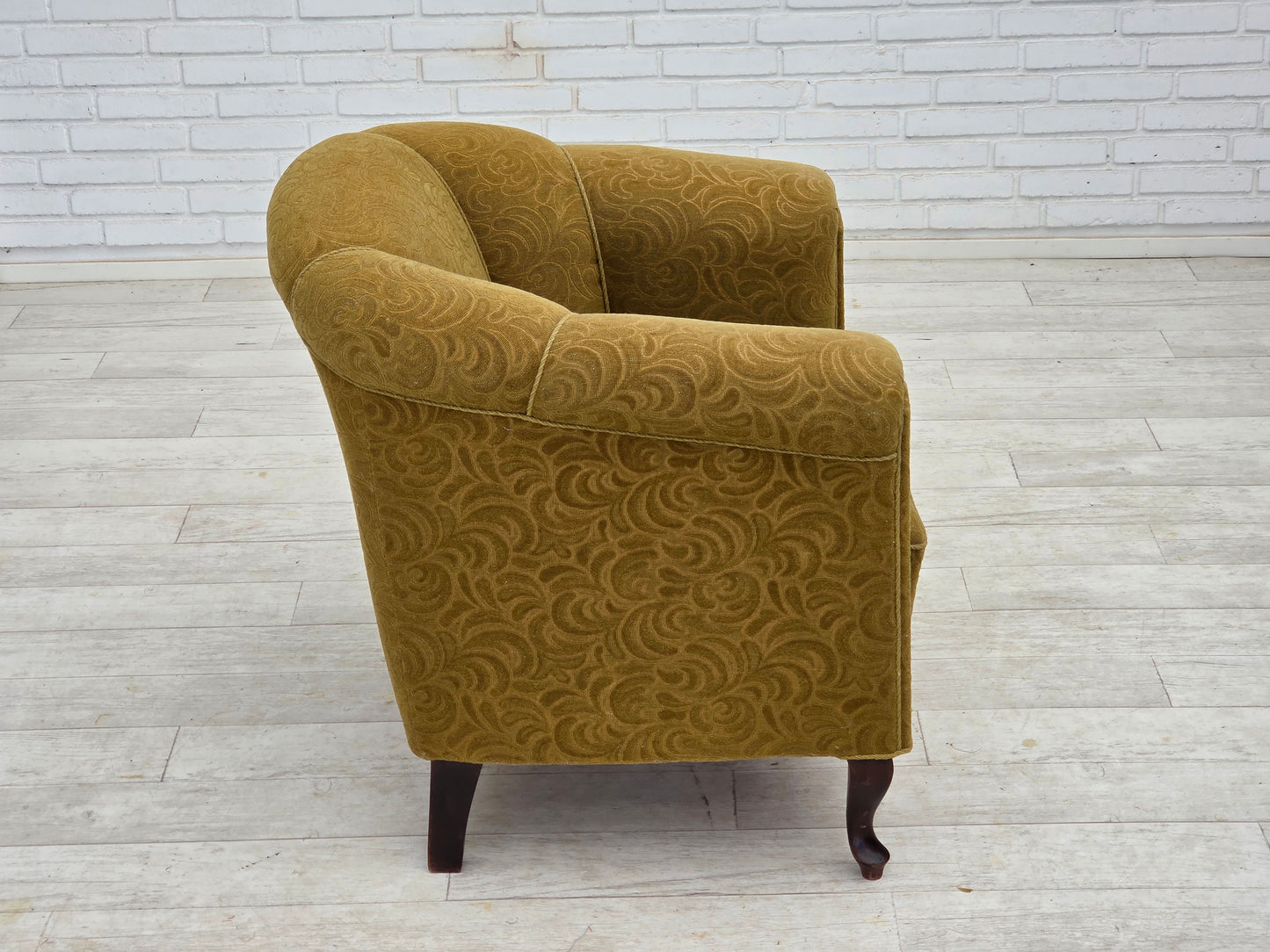 1950s, Danish relax armchair, light green furniture wool, oak wood.