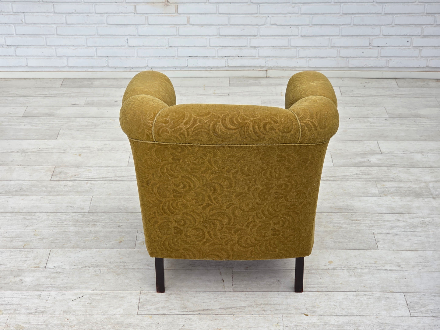 1950s, Danish relax armchair, light green furniture wool, oak wood.