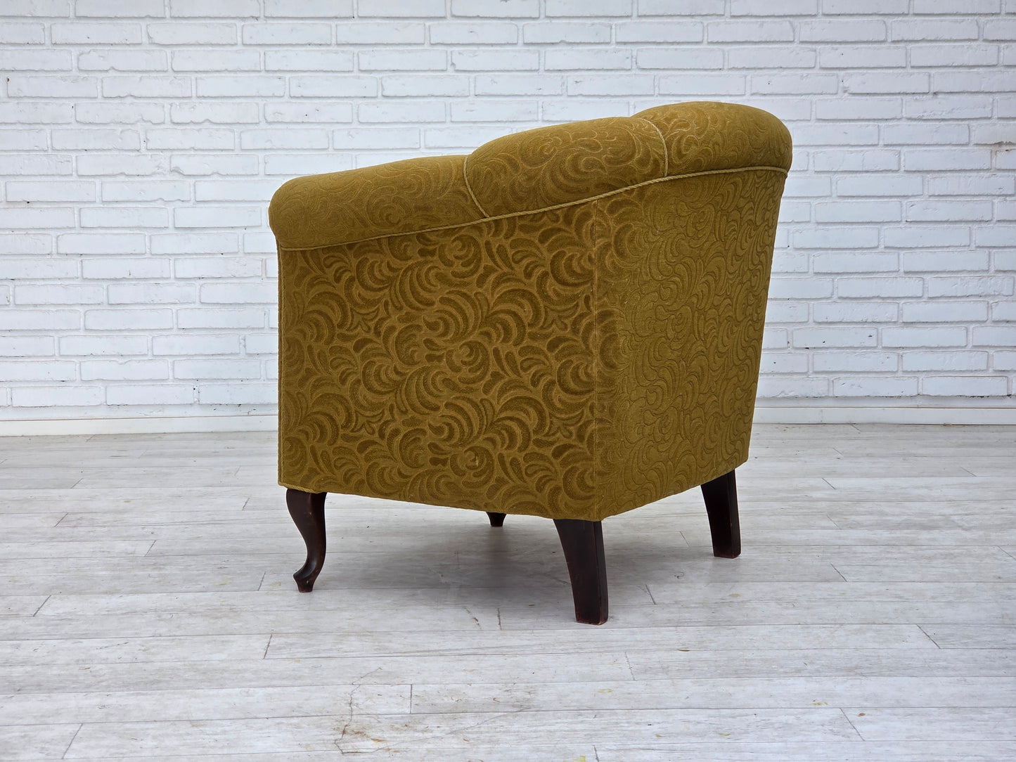 1950s, Danish relax armchair, light green furniture wool, oak wood.