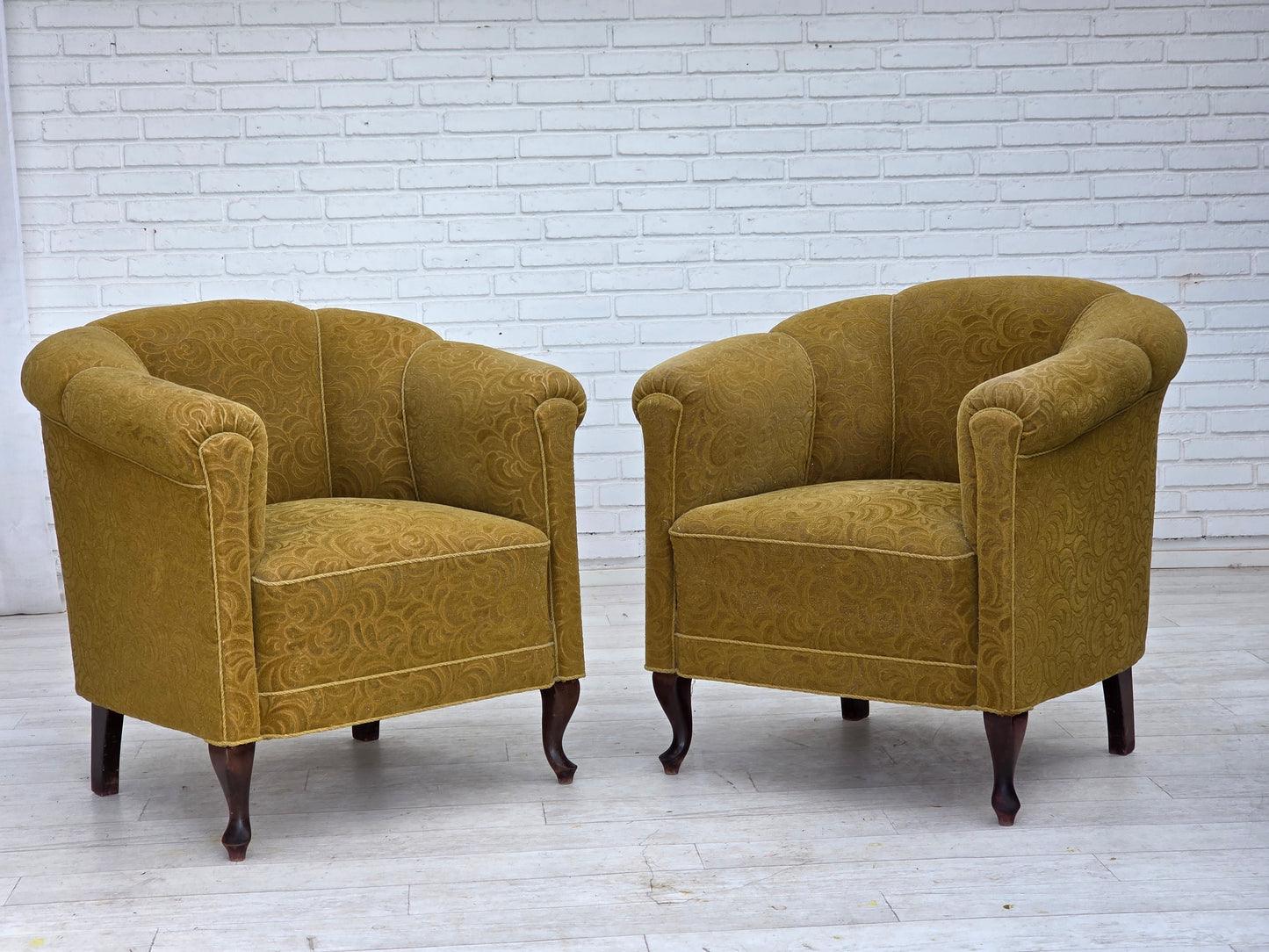 1950s, Danish relax armchair, light green furniture wool, oak wood.