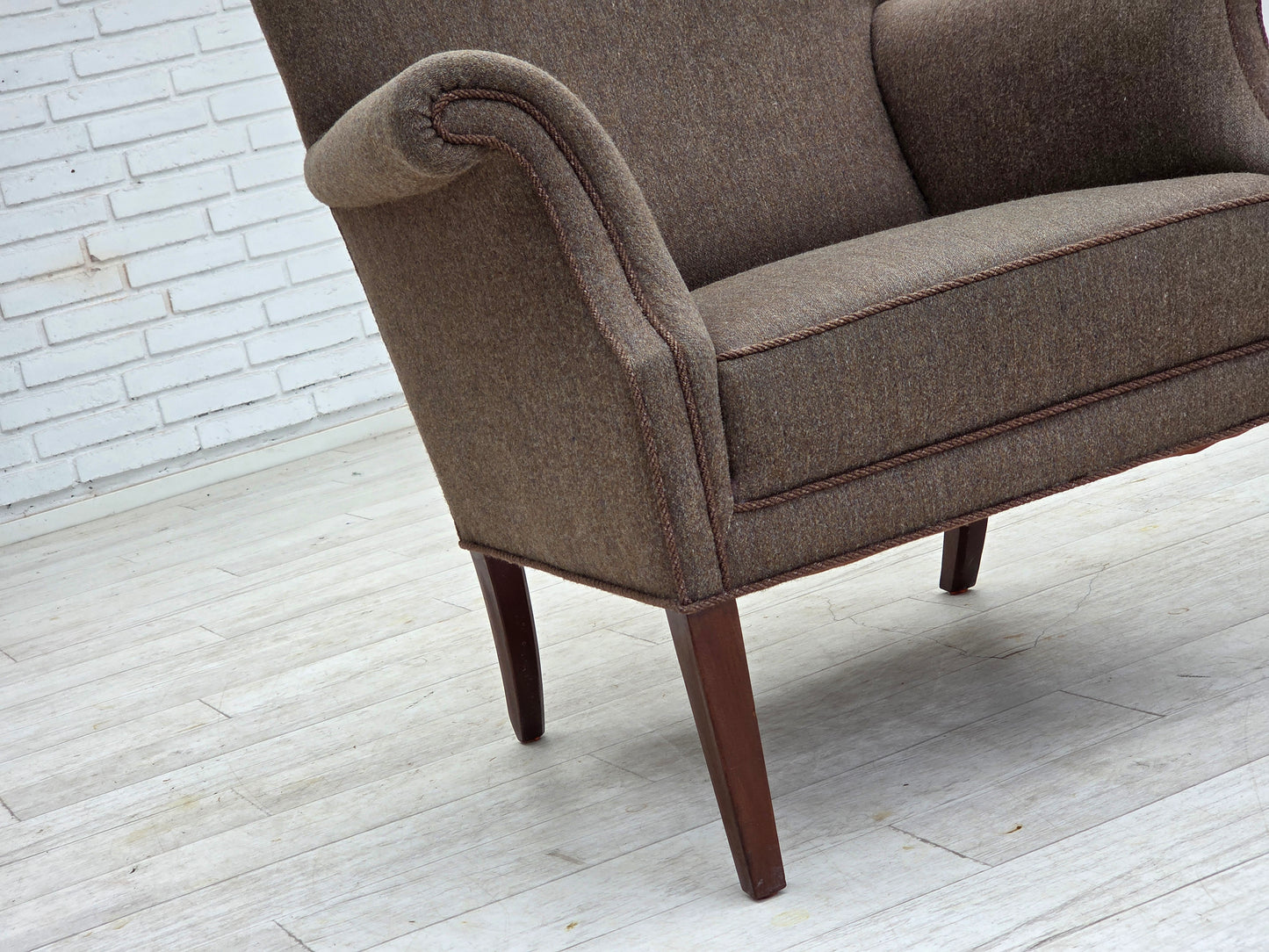 1960s, Danish armchair, furniture wool, ash wood legs.