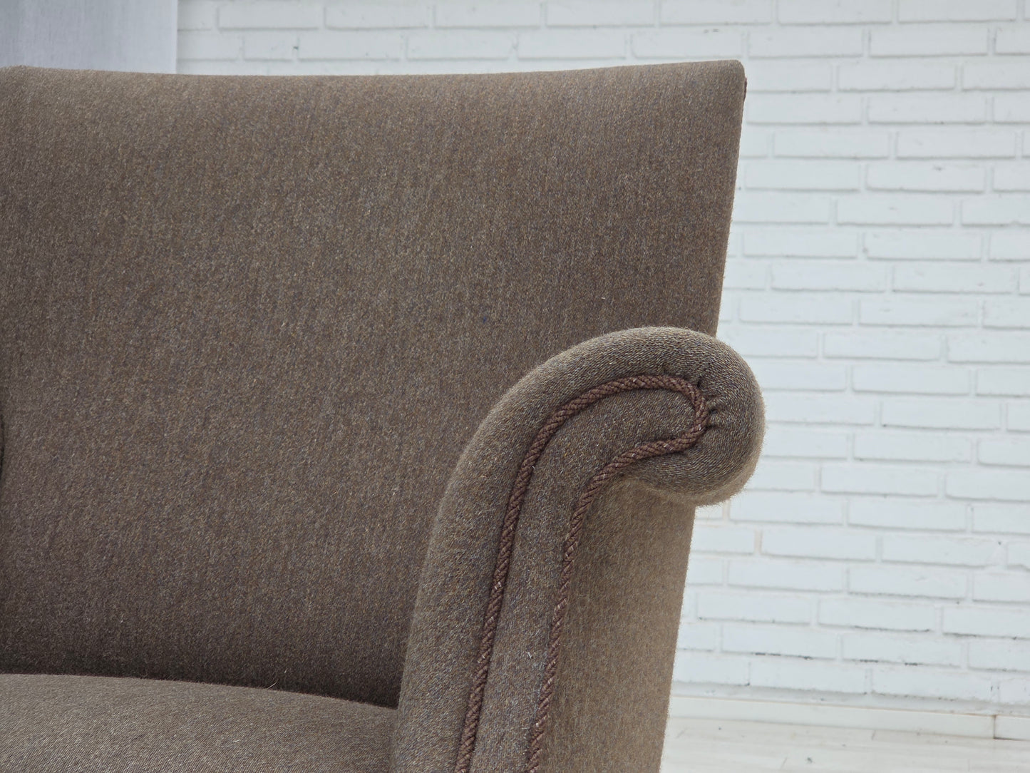 1960s, Danish armchair, furniture wool, ash wood legs.