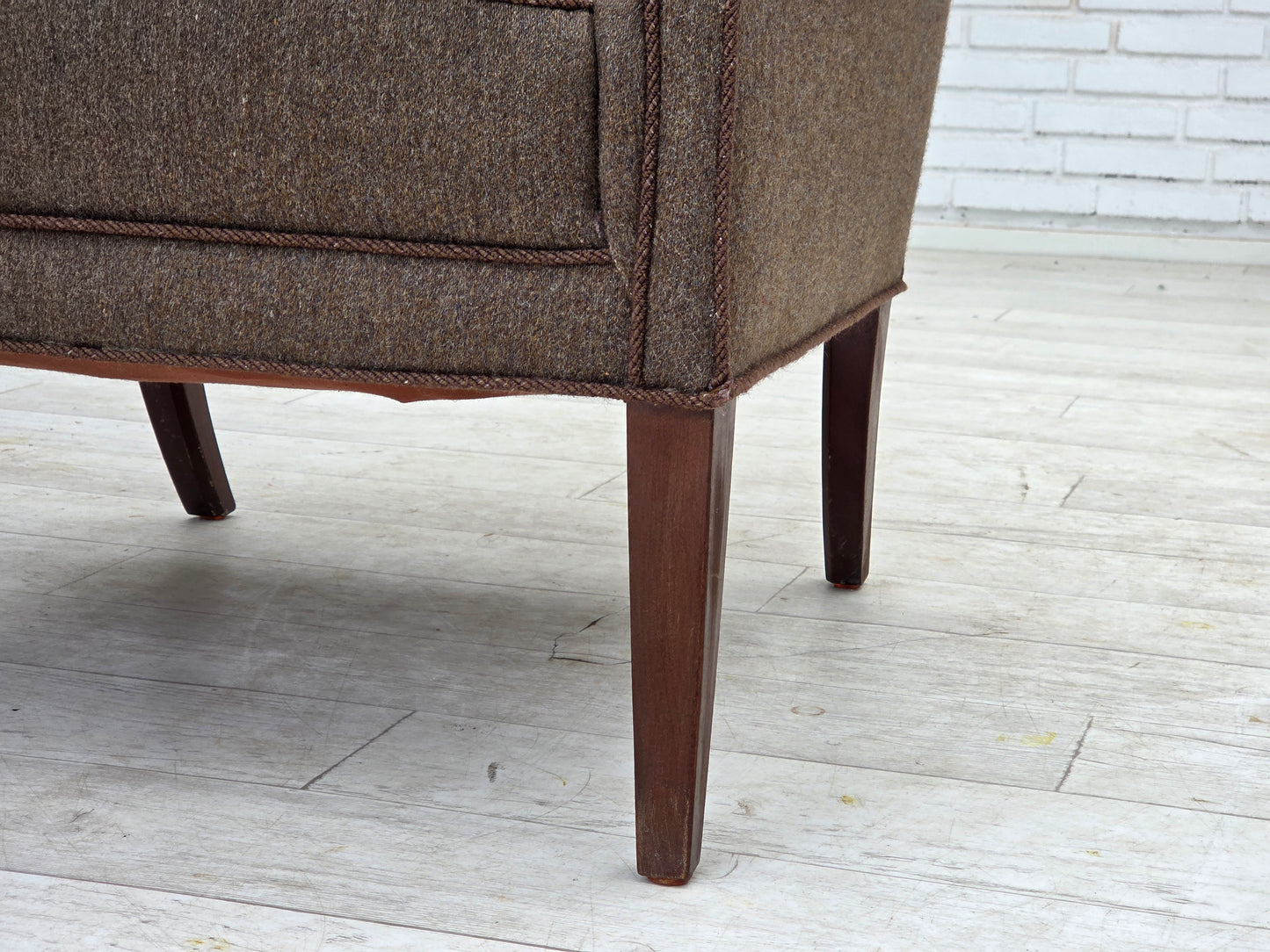 1960s, Danish armchair, furniture wool, ash wood legs.