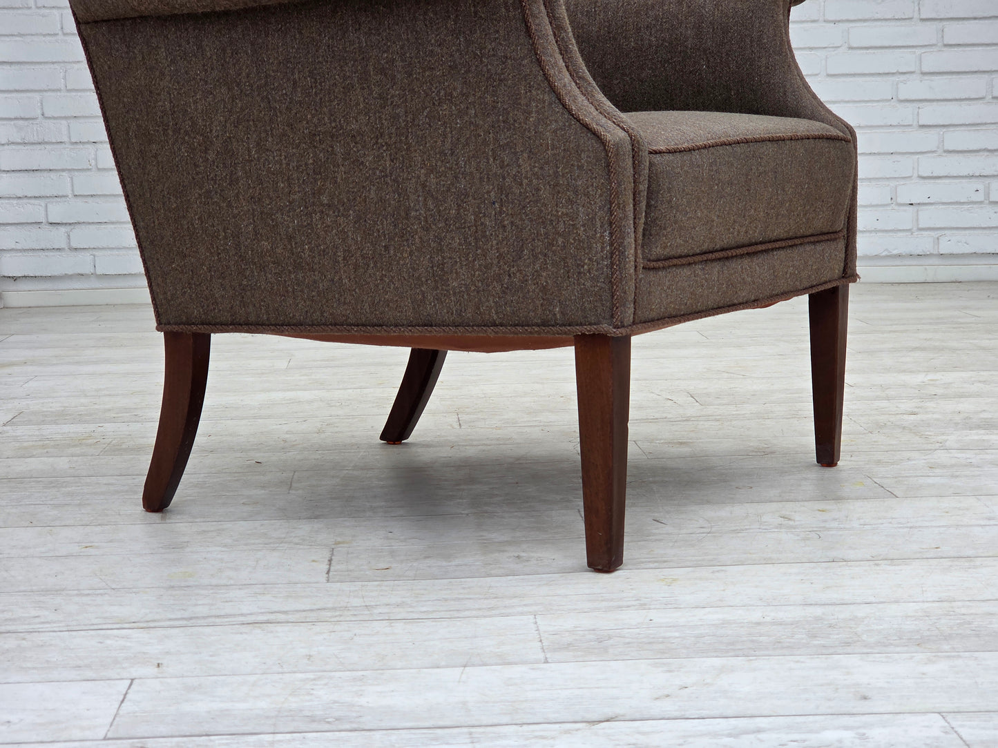 1960s, Danish armchair, furniture wool, ash wood legs.