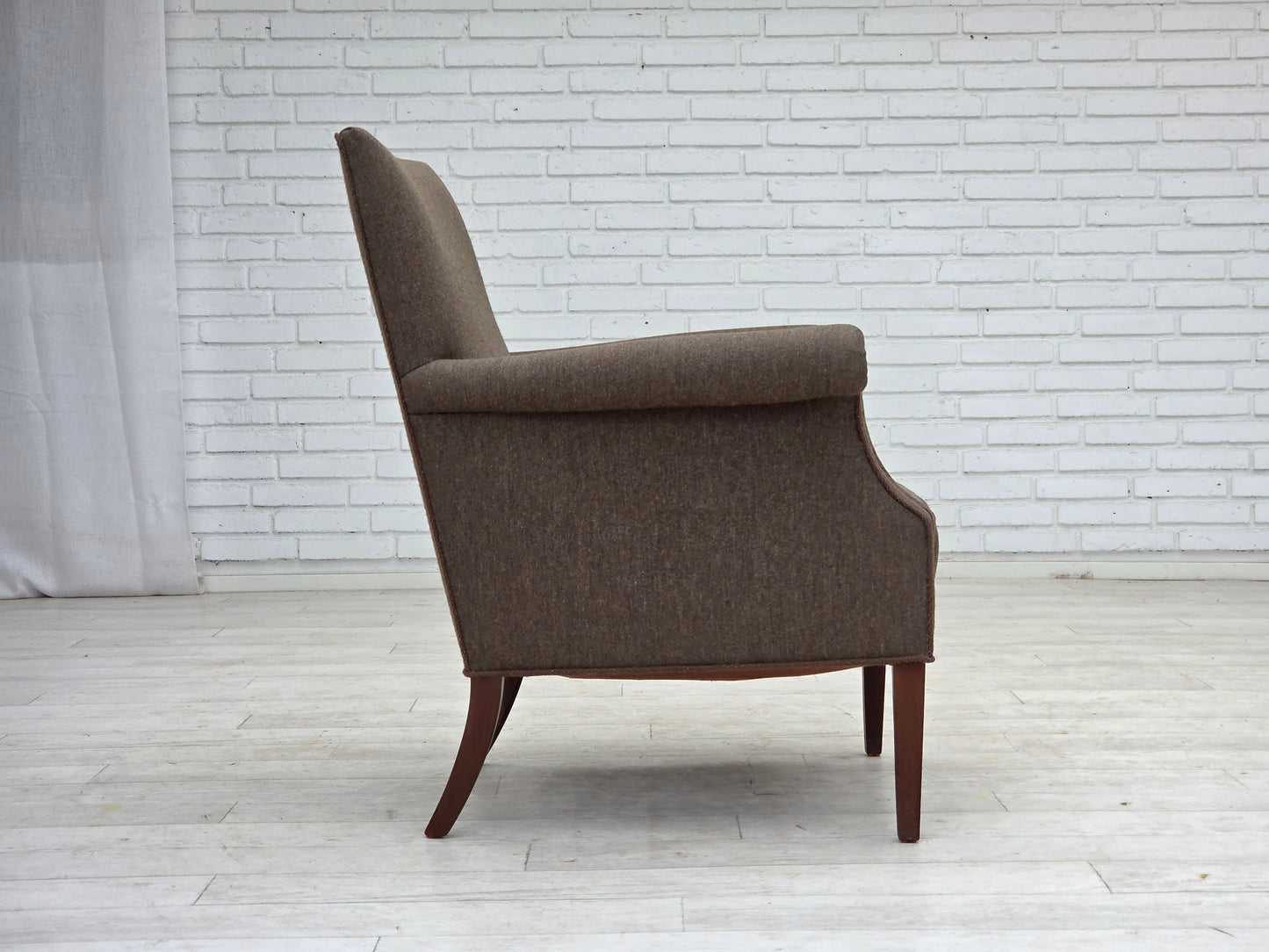 1960s, Danish armchair, furniture wool, ash wood legs.