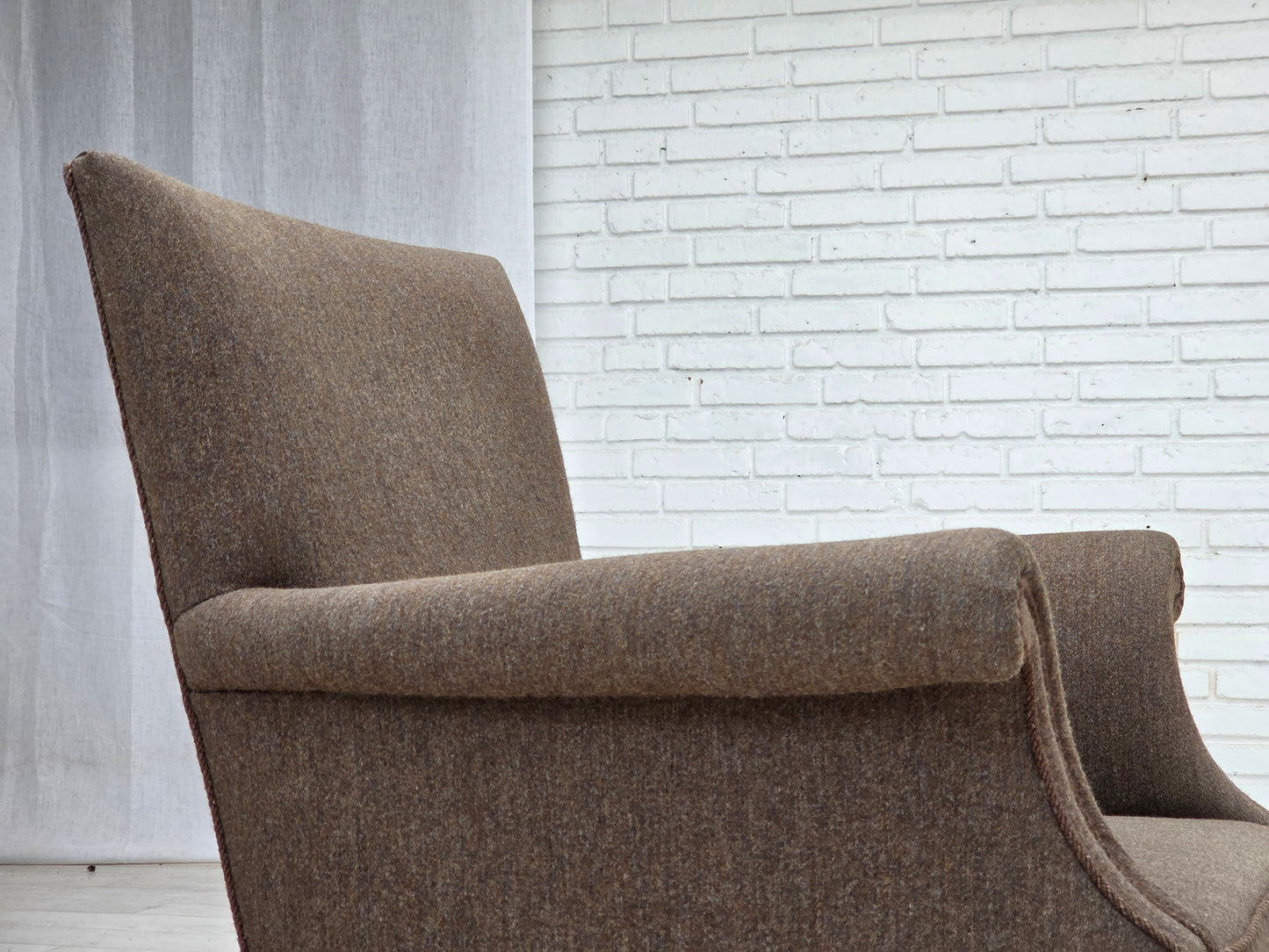1960s, Danish armchair, furniture wool, ash wood legs.
