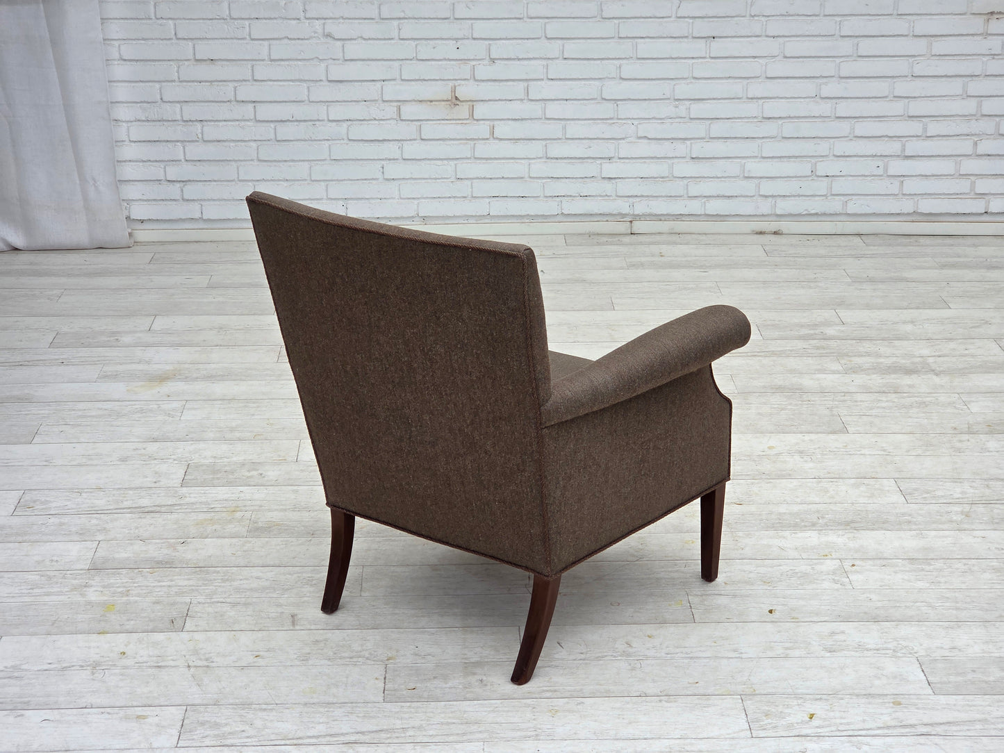 1960s, Danish armchair, furniture wool, ash wood legs.
