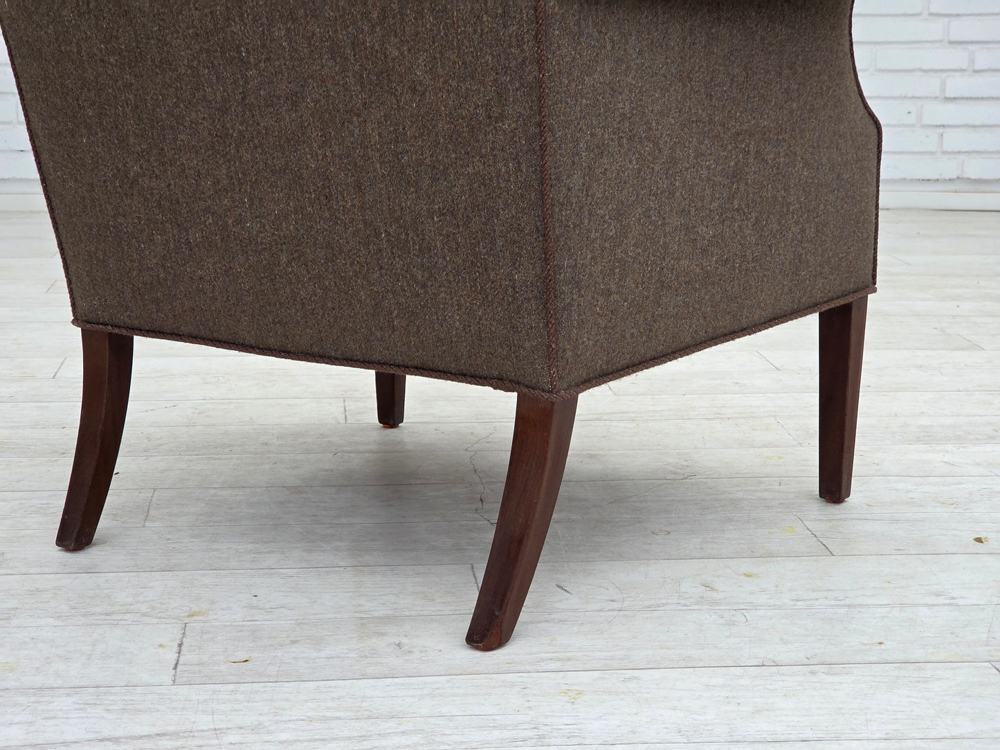 1960s, Danish armchair, furniture wool, ash wood legs.